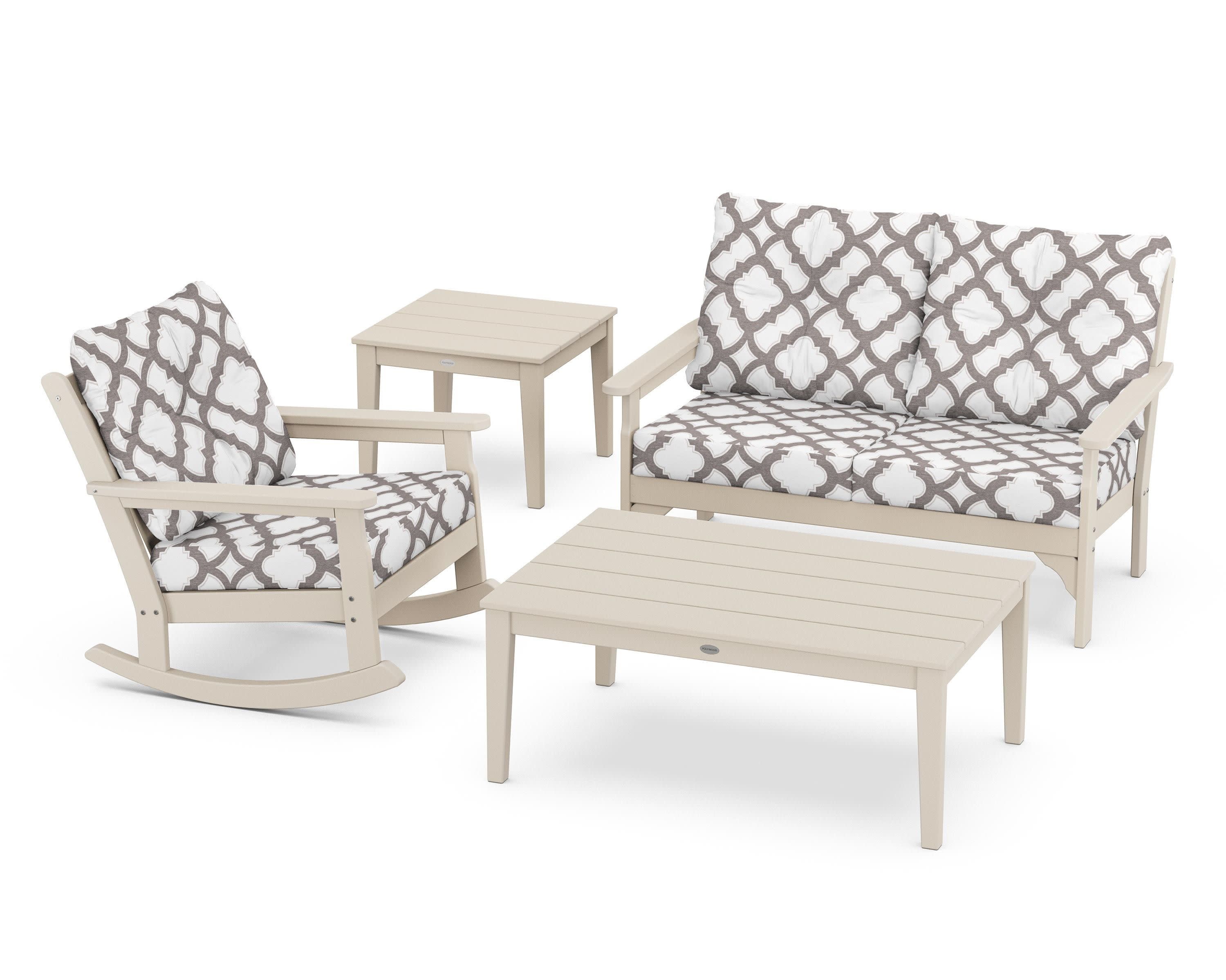 Vineyard 4-Piece Deep Seating Rocker Set in Sand / Trellis Grey Mist