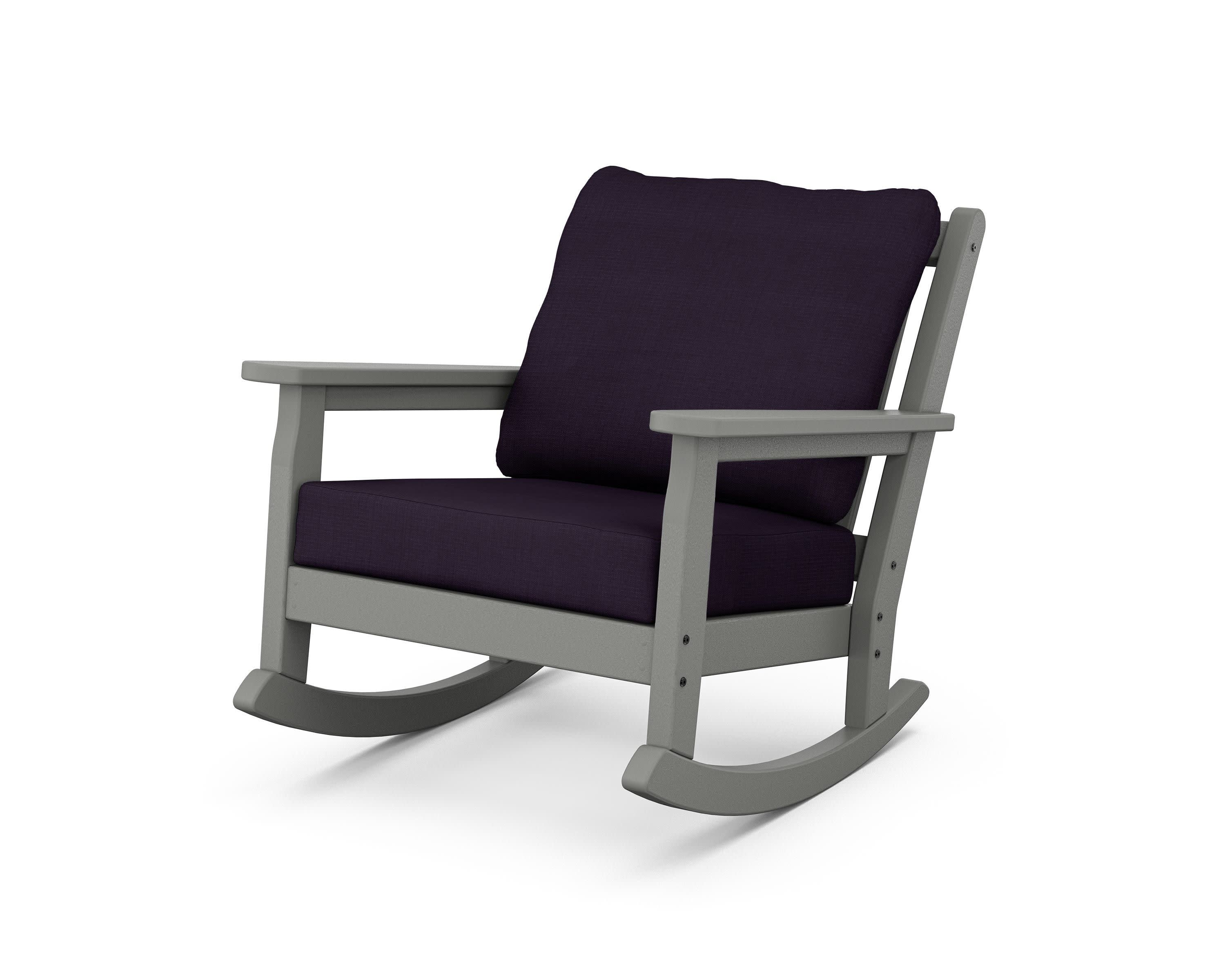 Chippendale Deep Seating Rocking Chair in Slate Grey / Navy Linen