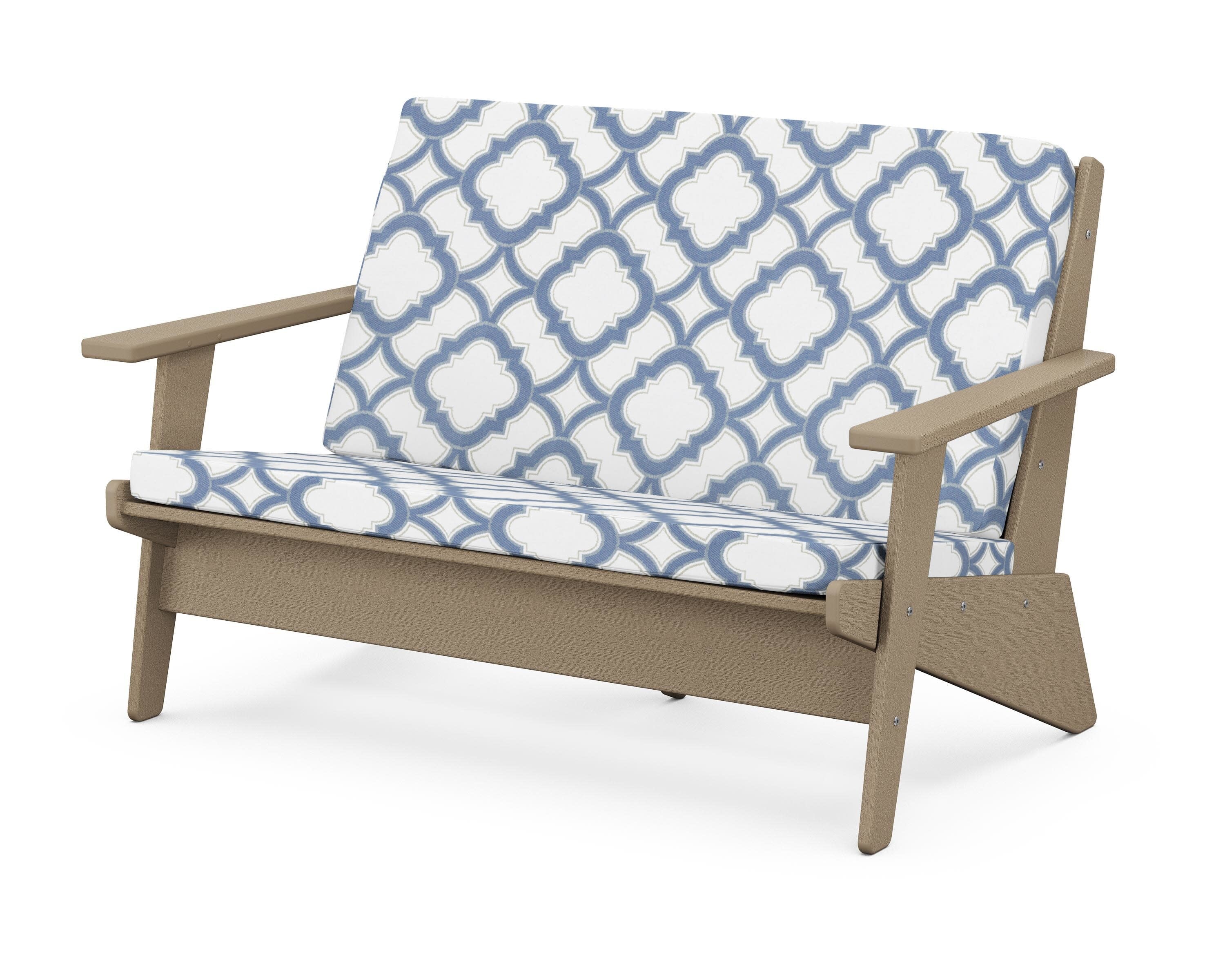 Riviera Modern Lounge Loveseat in Vintage Sahara / Trellis Sky Blue