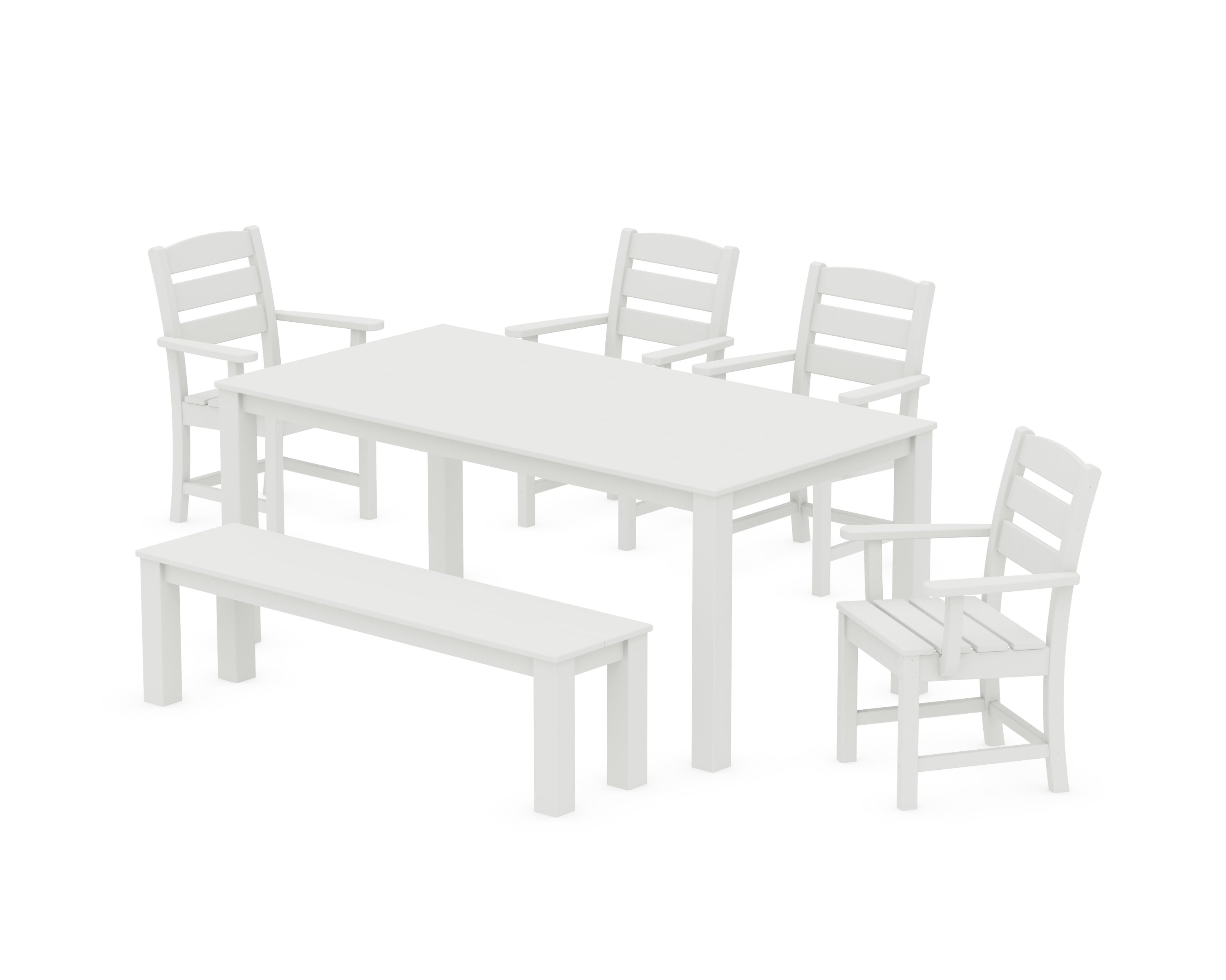 Lakeside 6-Piece Parsons Dining Set with Bench in Vintage White
