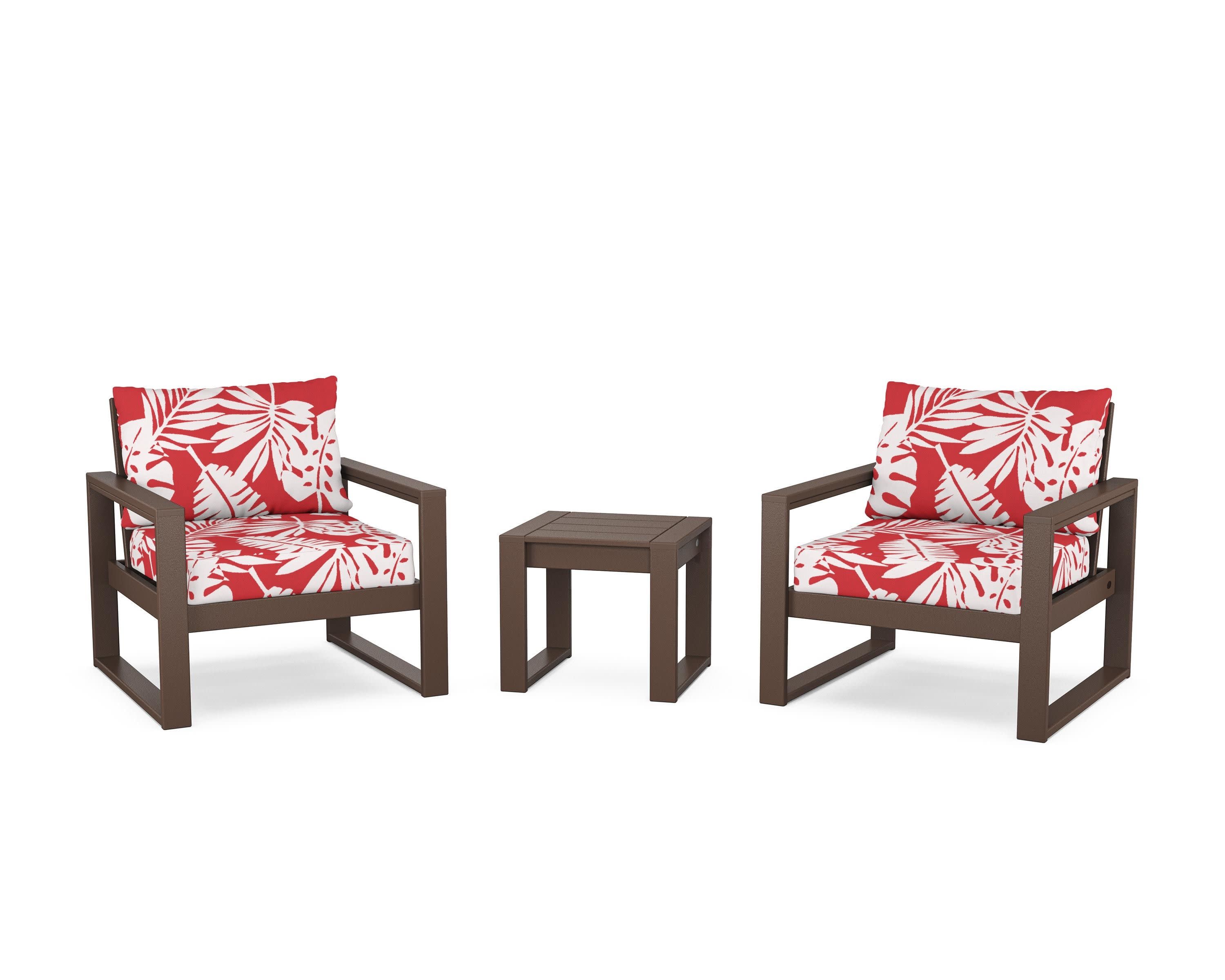 EDGE Sectional 3-Piece Deep Seating Set in Mahogany / Leaf Crimson