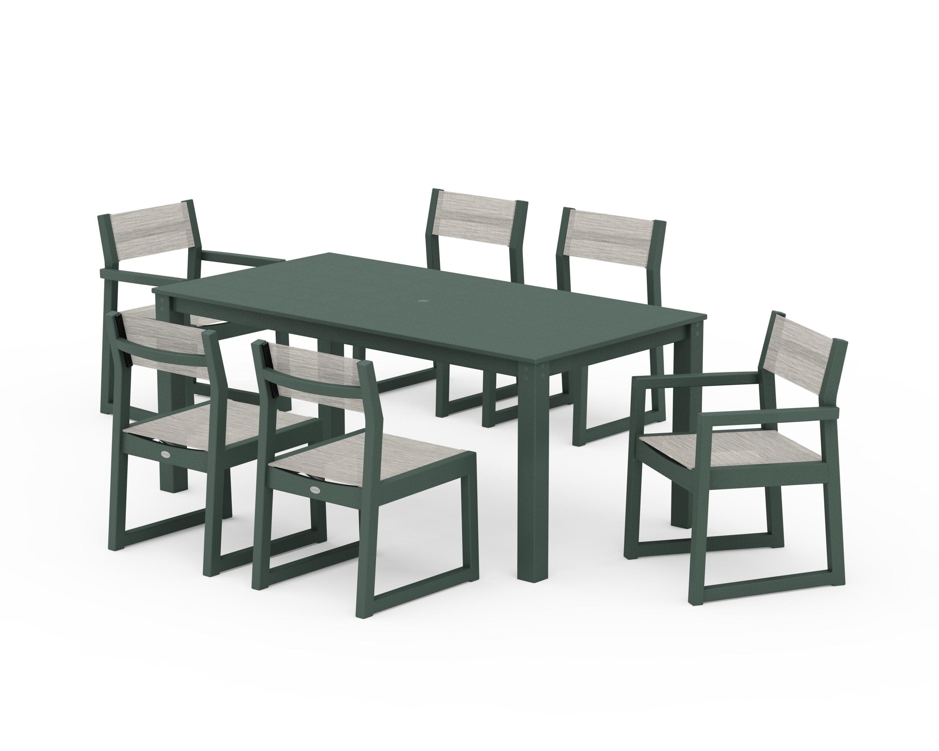 EDGE Sling 7-Piece Parsons Dining Set in Green / Birch Sling