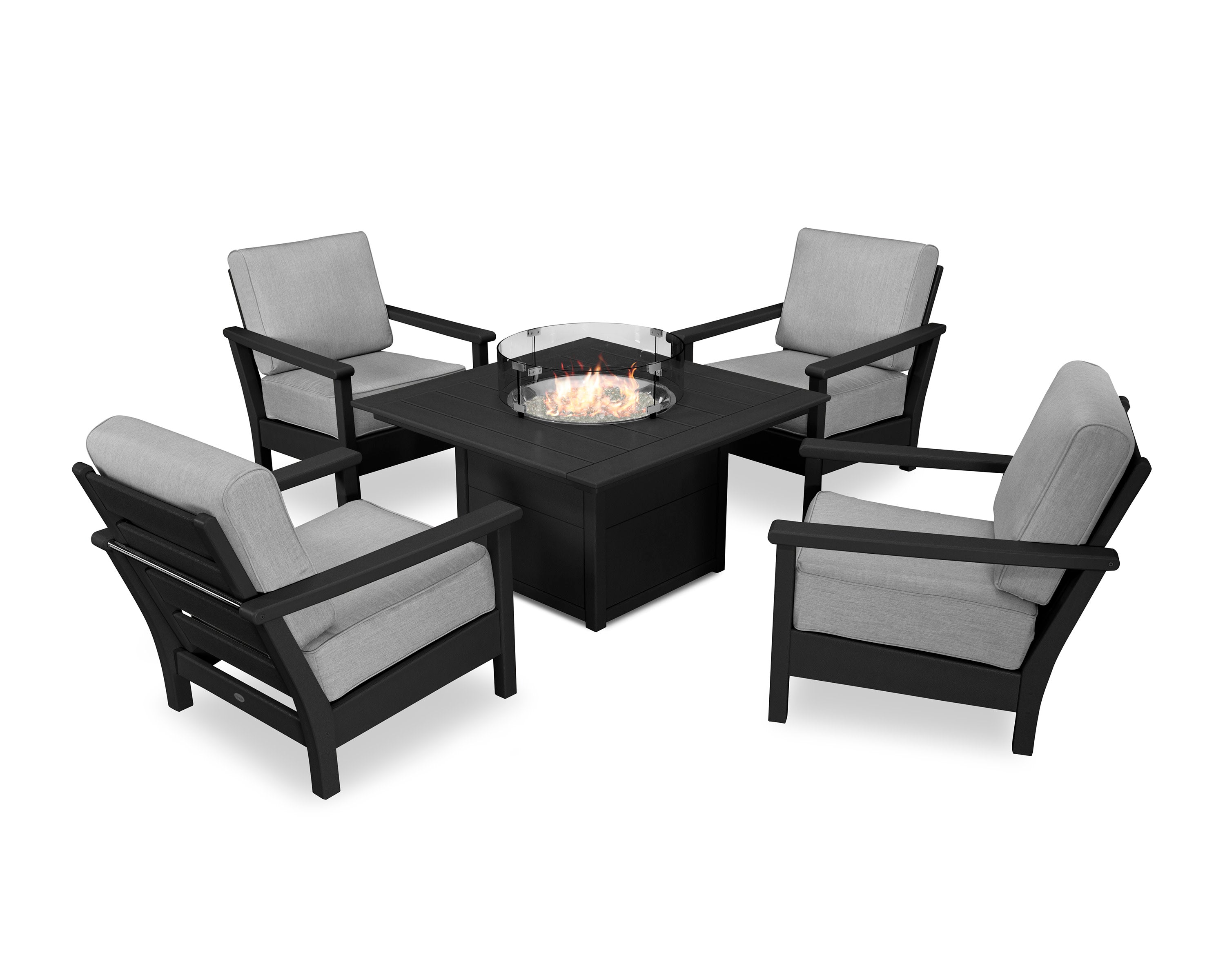 Harbour 5-Piece Conversation Set with Fire Pit Table in Black / Granite