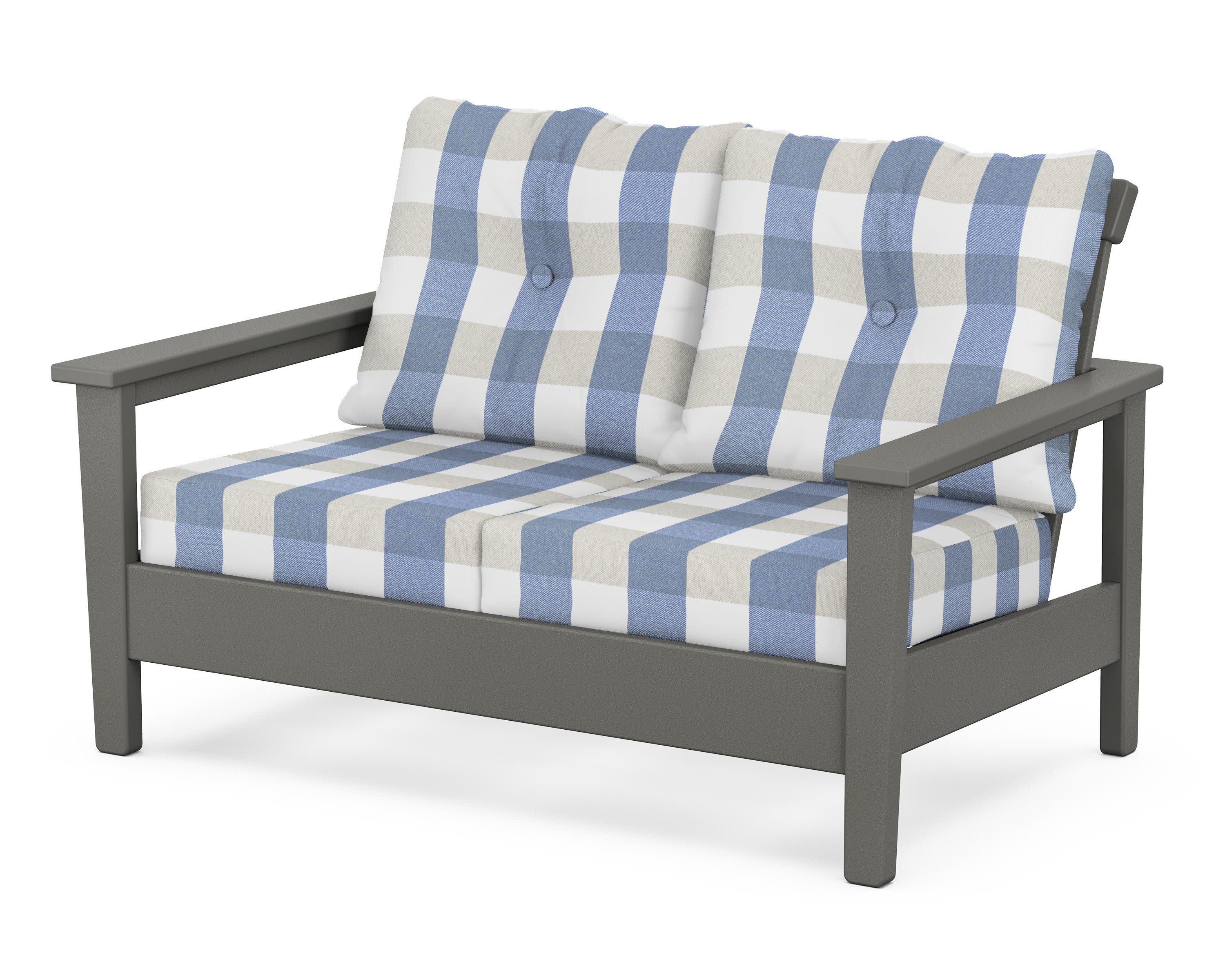 Prescott Deep Seating Loveseat in Slate Grey / Buffalo Plaid Sky Blue