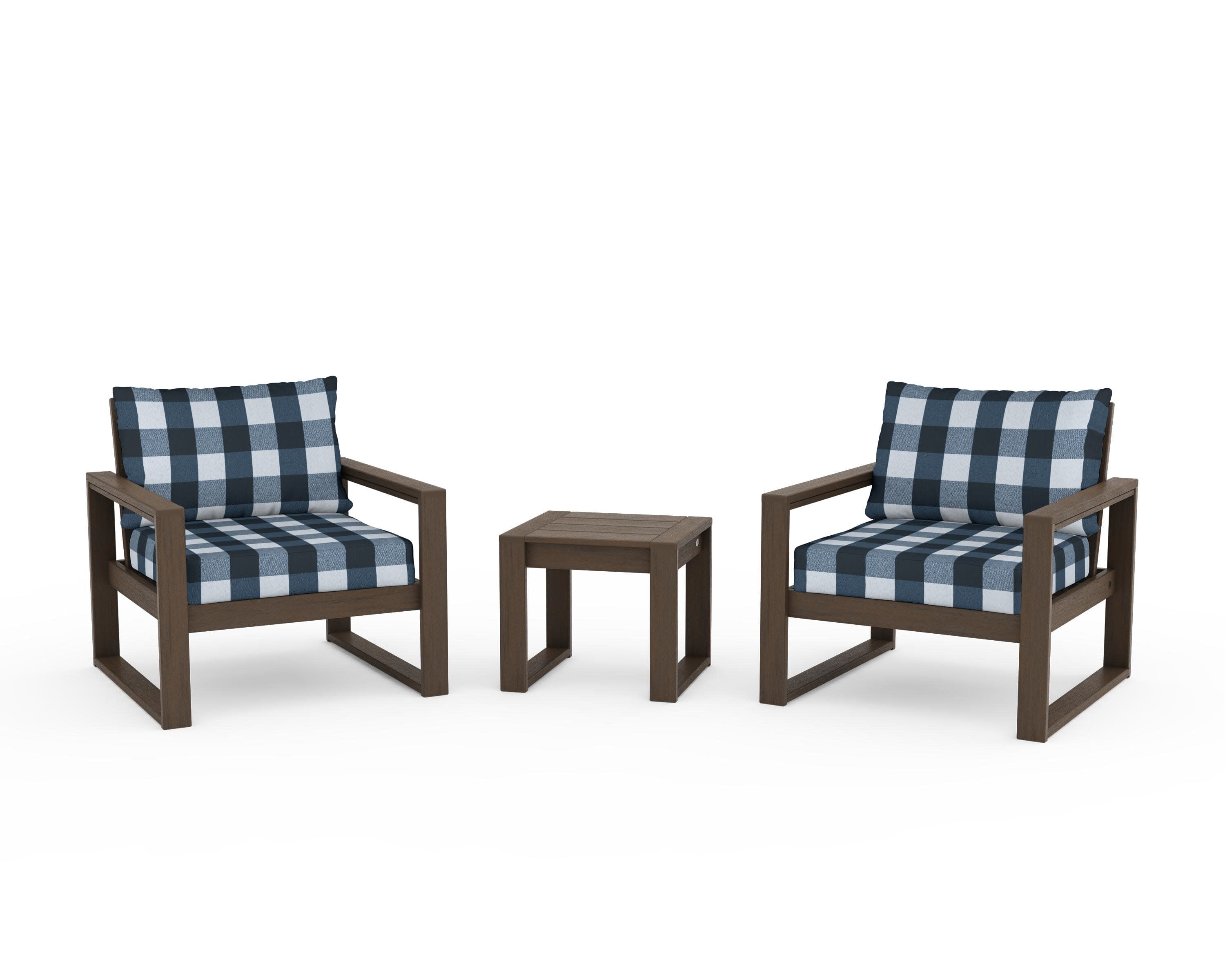 EDGE Sectional 3-Piece Deep Seating Set in Kona / Buffalo Plaid Marine Indigo