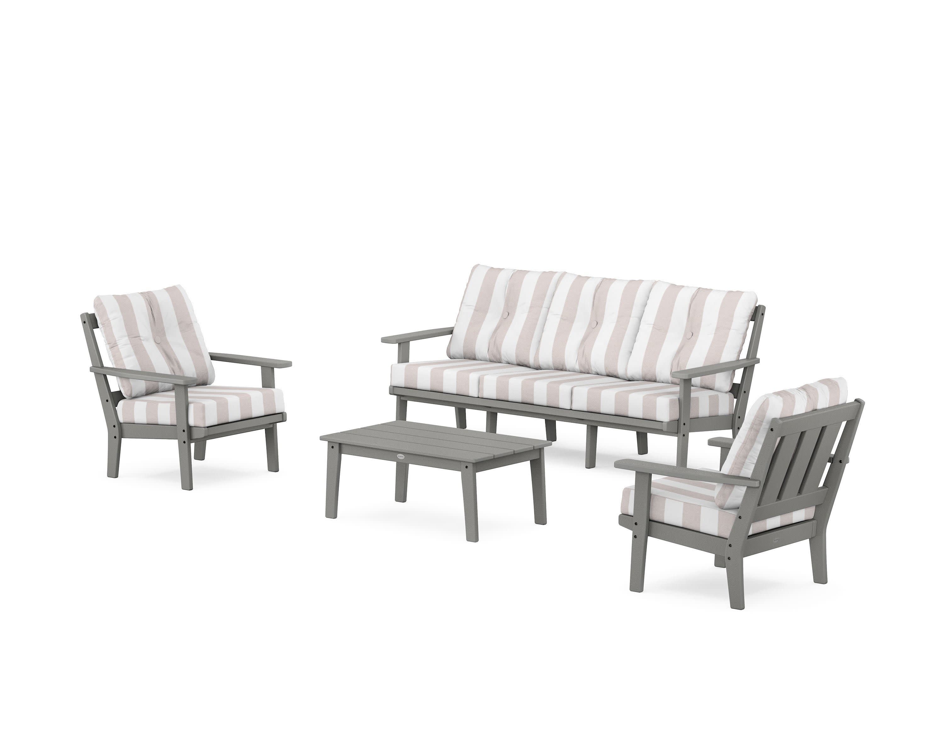 Oxford 4-Piece Deep Seating Set with Sofa in Slate Grey / Cabana Stripe Dune Burlap