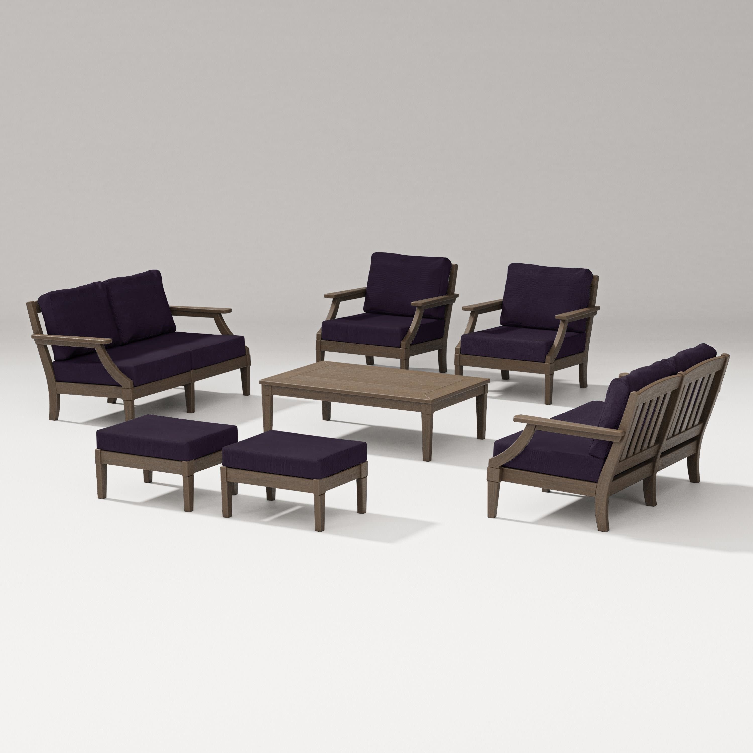 Estate 7-Piece Lounge Loveseat Set in Kona / Navy Linen