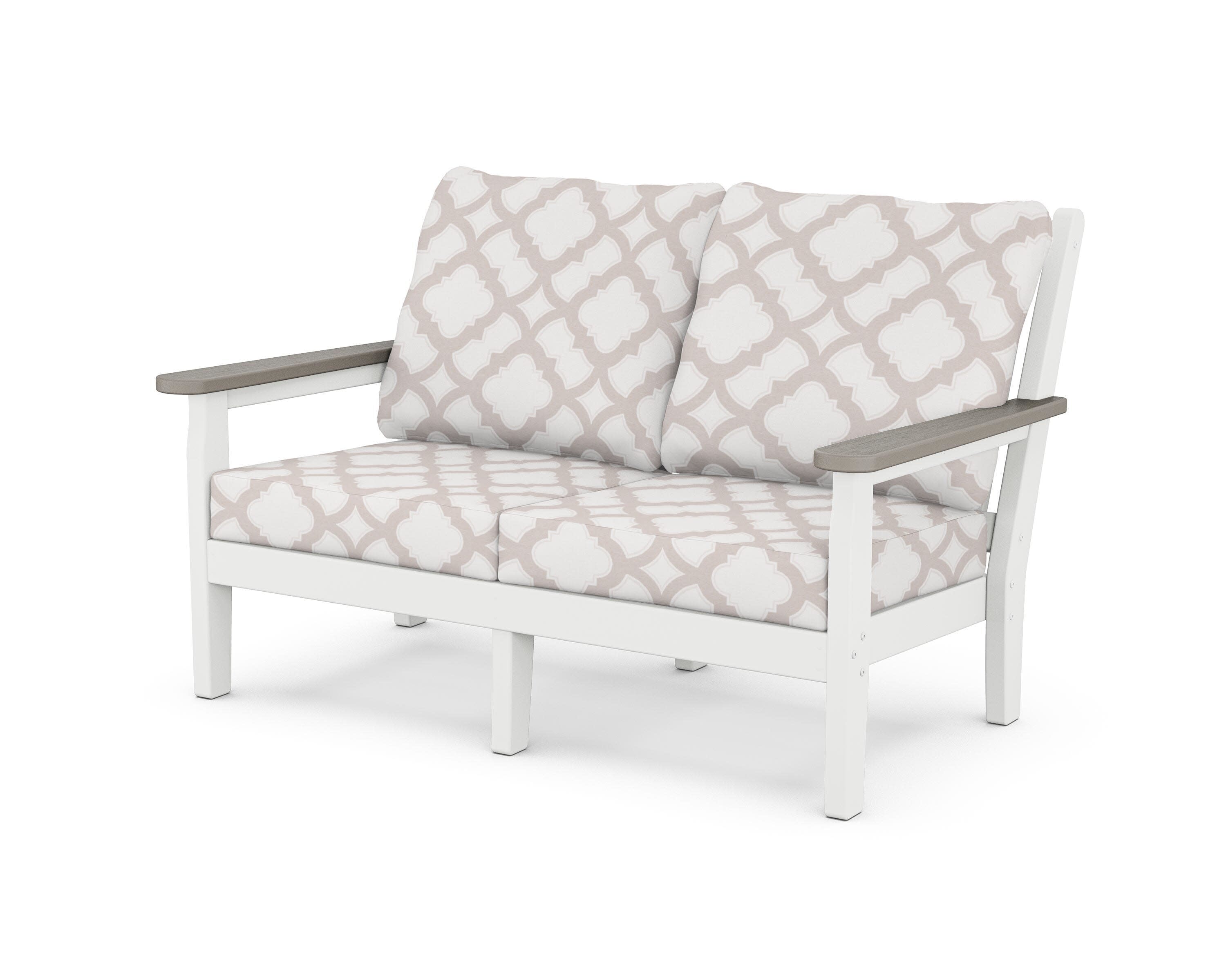 Chippendale Deep Seating Loveseat in White / Driftwood / Trellis Dune Burlap