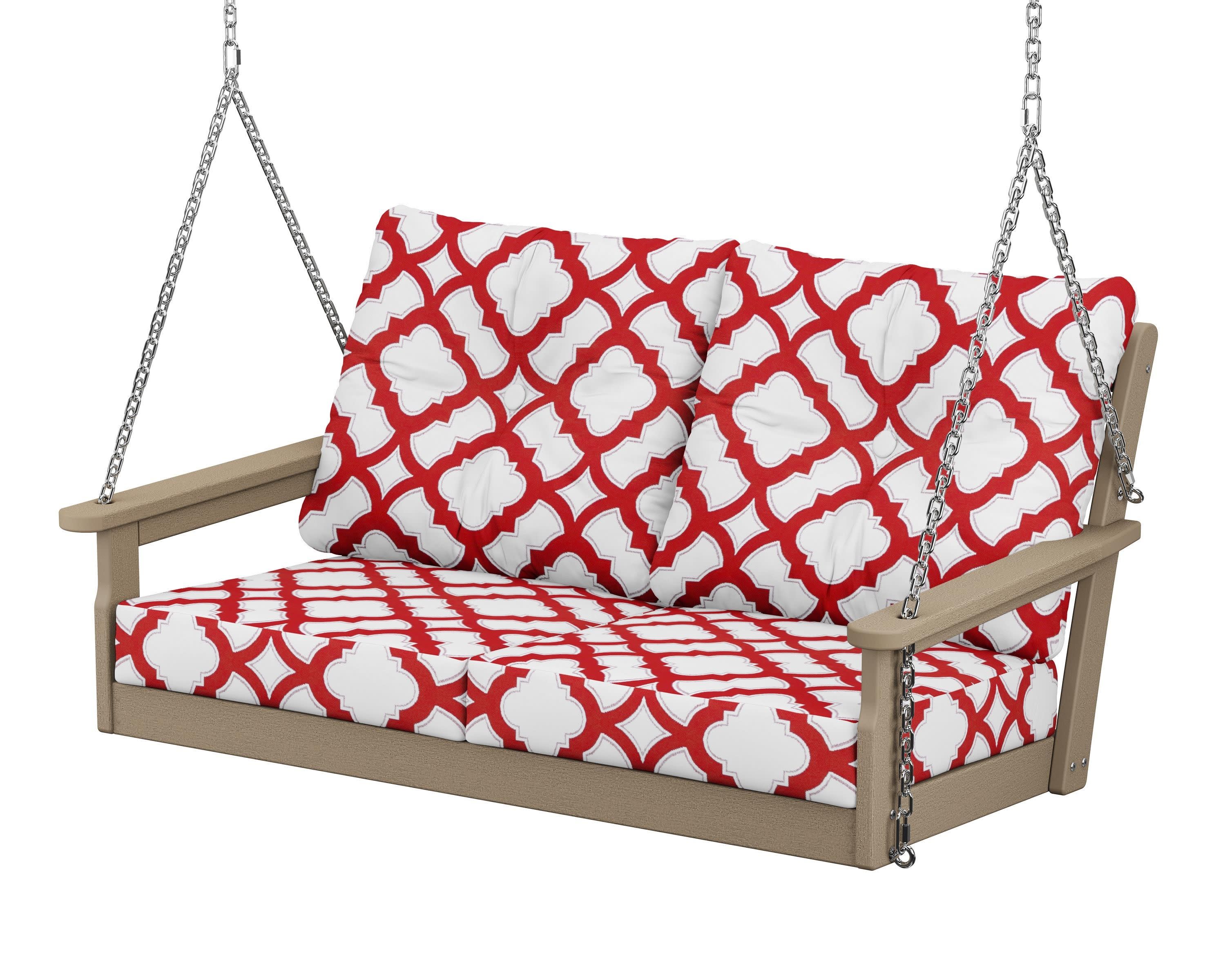 Vineyard Deep Seating Swing in Vintage Sahara / Trellis Crimson