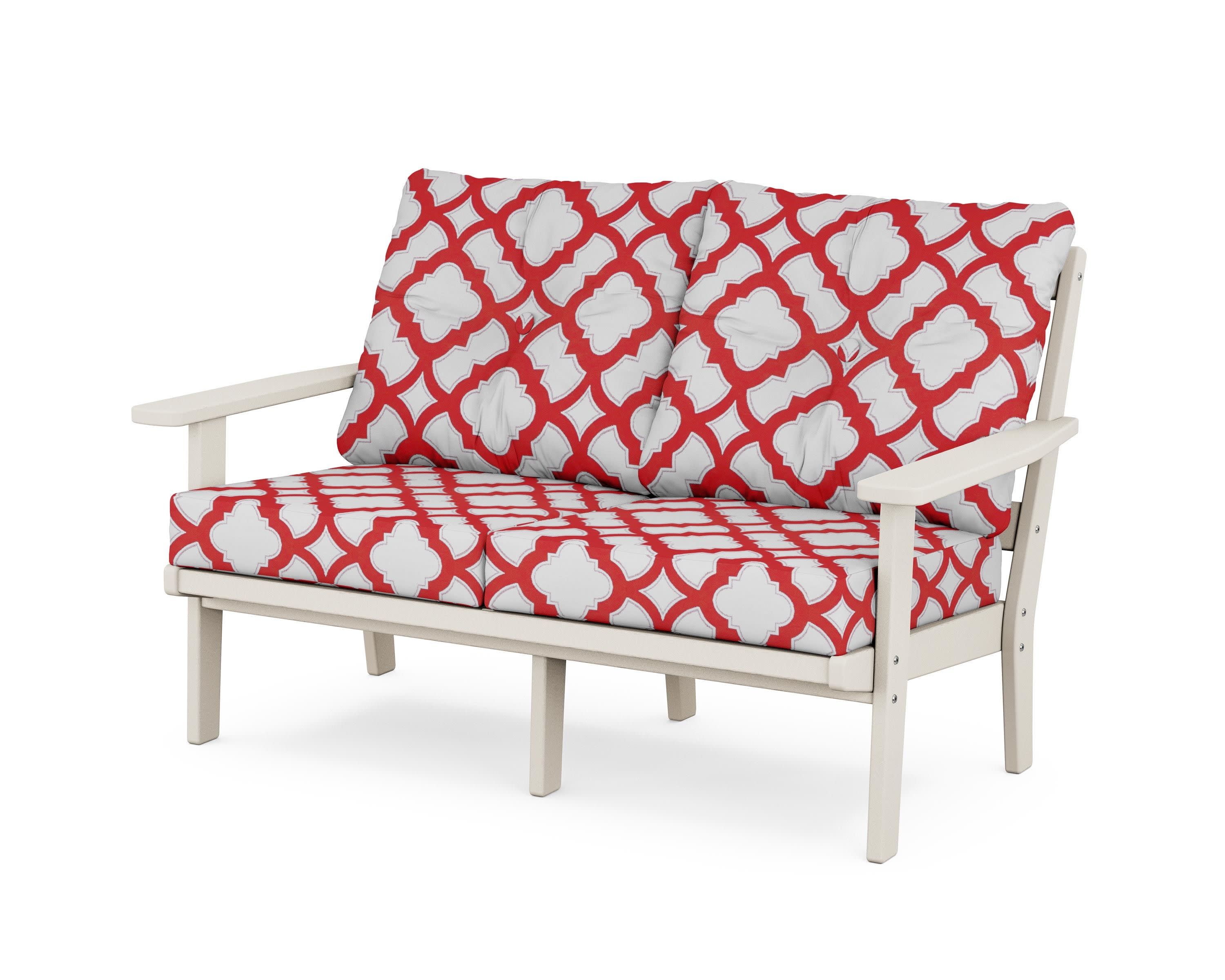 Oxford Deep SeatingLoveseat in Sand / Trellis Crimson