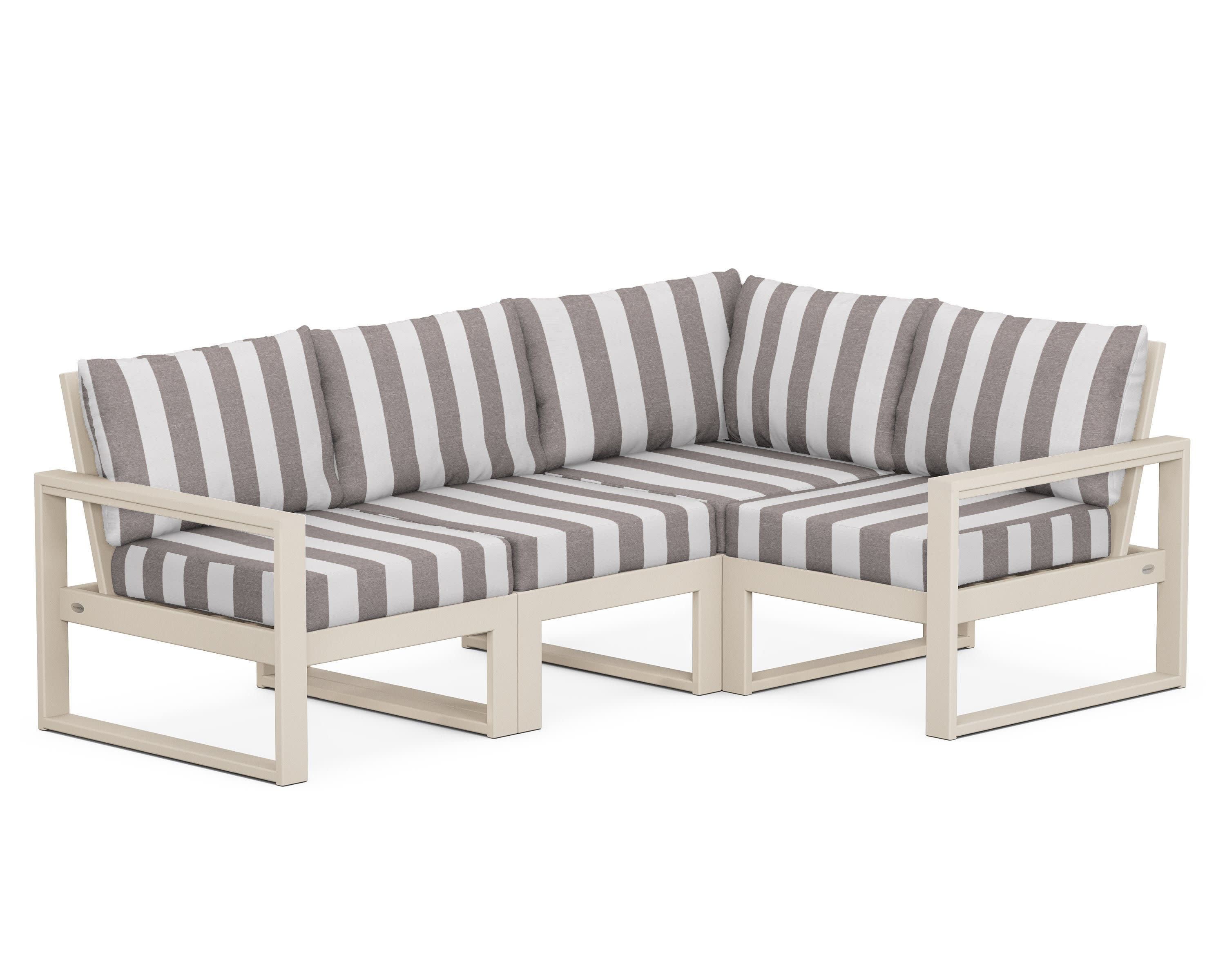 EDGE 4-Piece Modular Deep Seating Set in Sand / Cabana Stripe Grey Mist