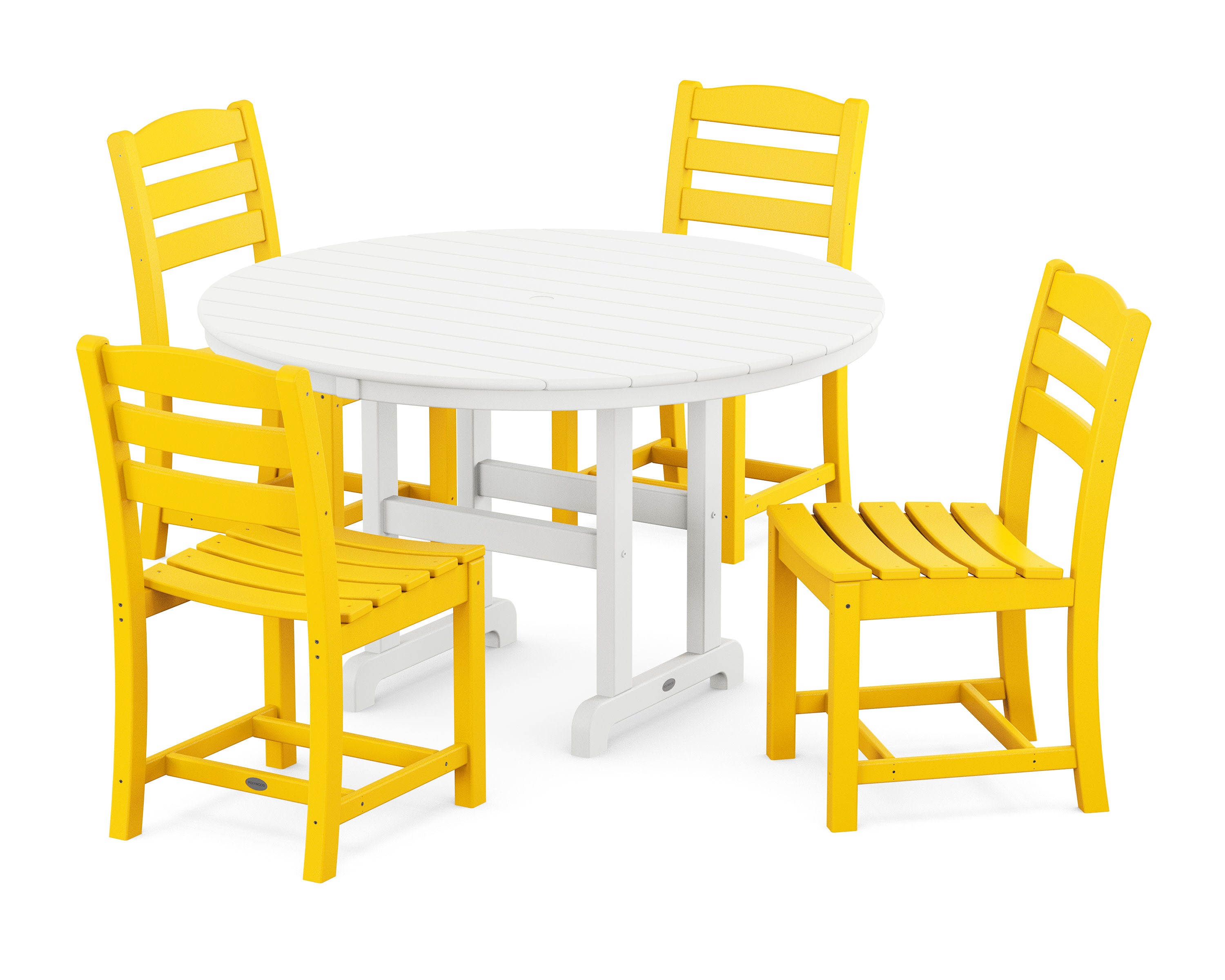 La Casa Caf Side Chair 5-Piece Round Farmhouse Dining Set in Lemon / White