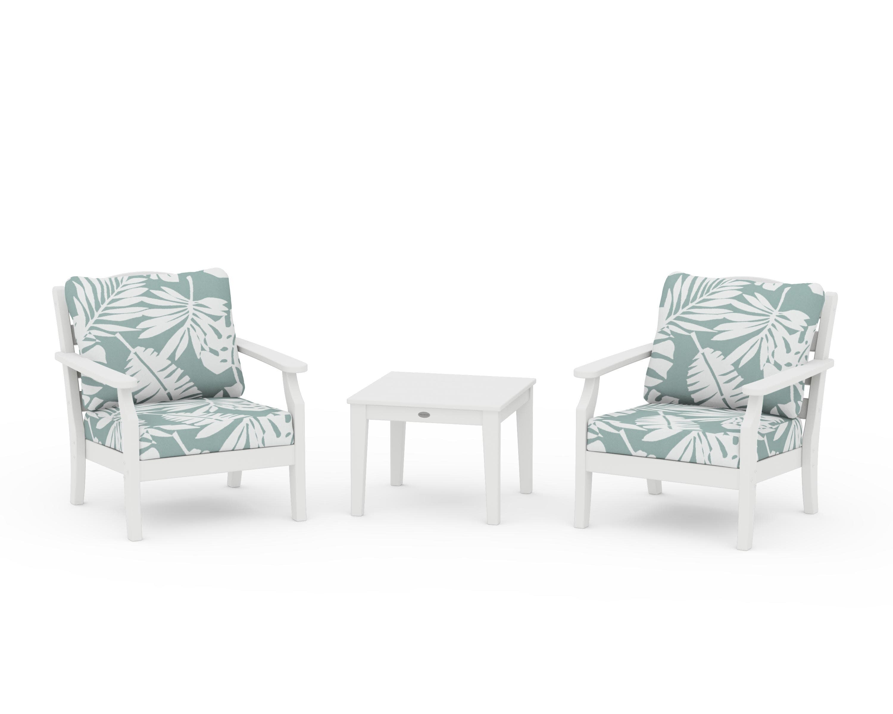 Savannah 3-Piece Deep Seating Set in White / Leaf Glacier Spa