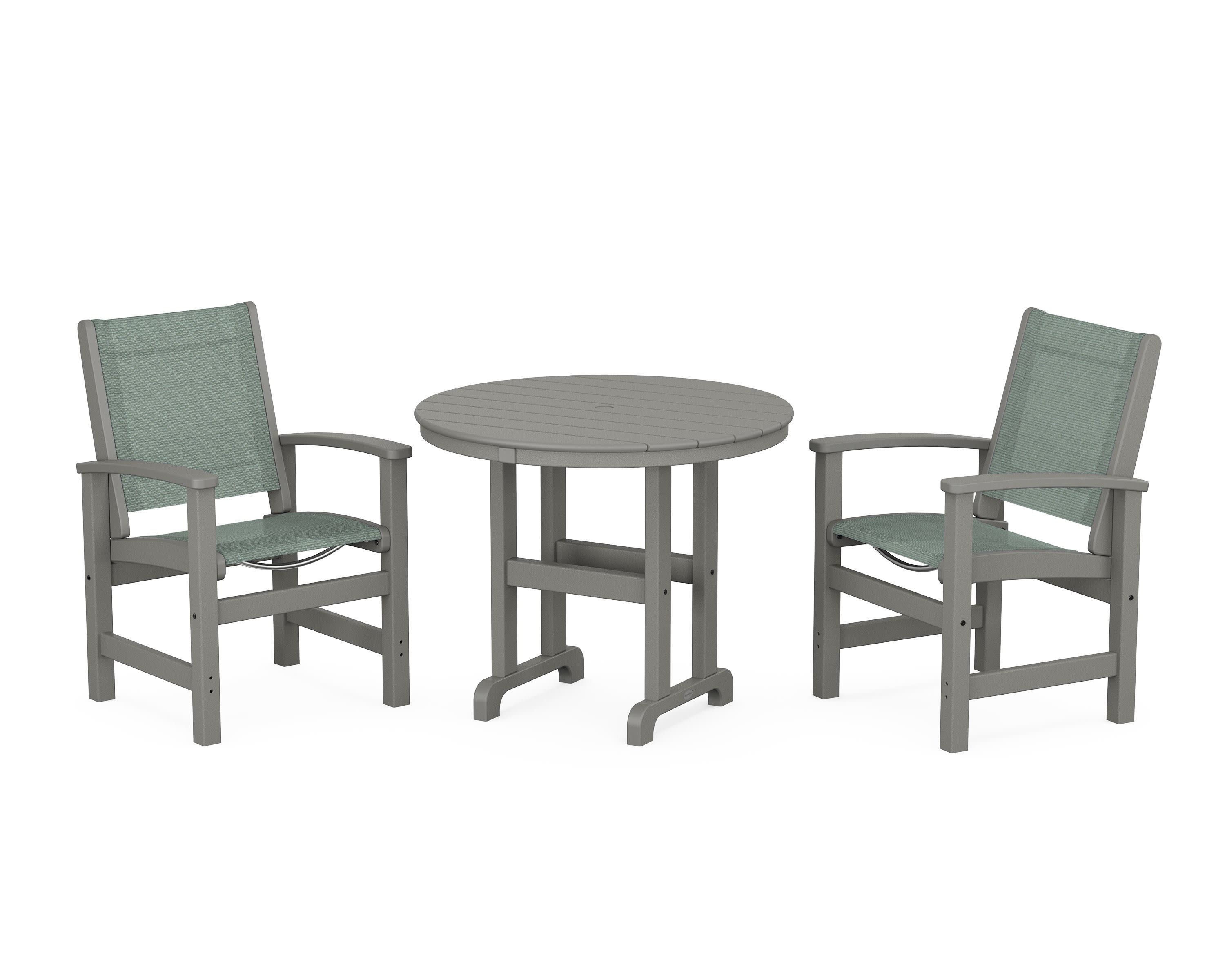 Coastal 3-Piece Round Dining Set in Slate Grey / Dupioni Sea Mist Sling