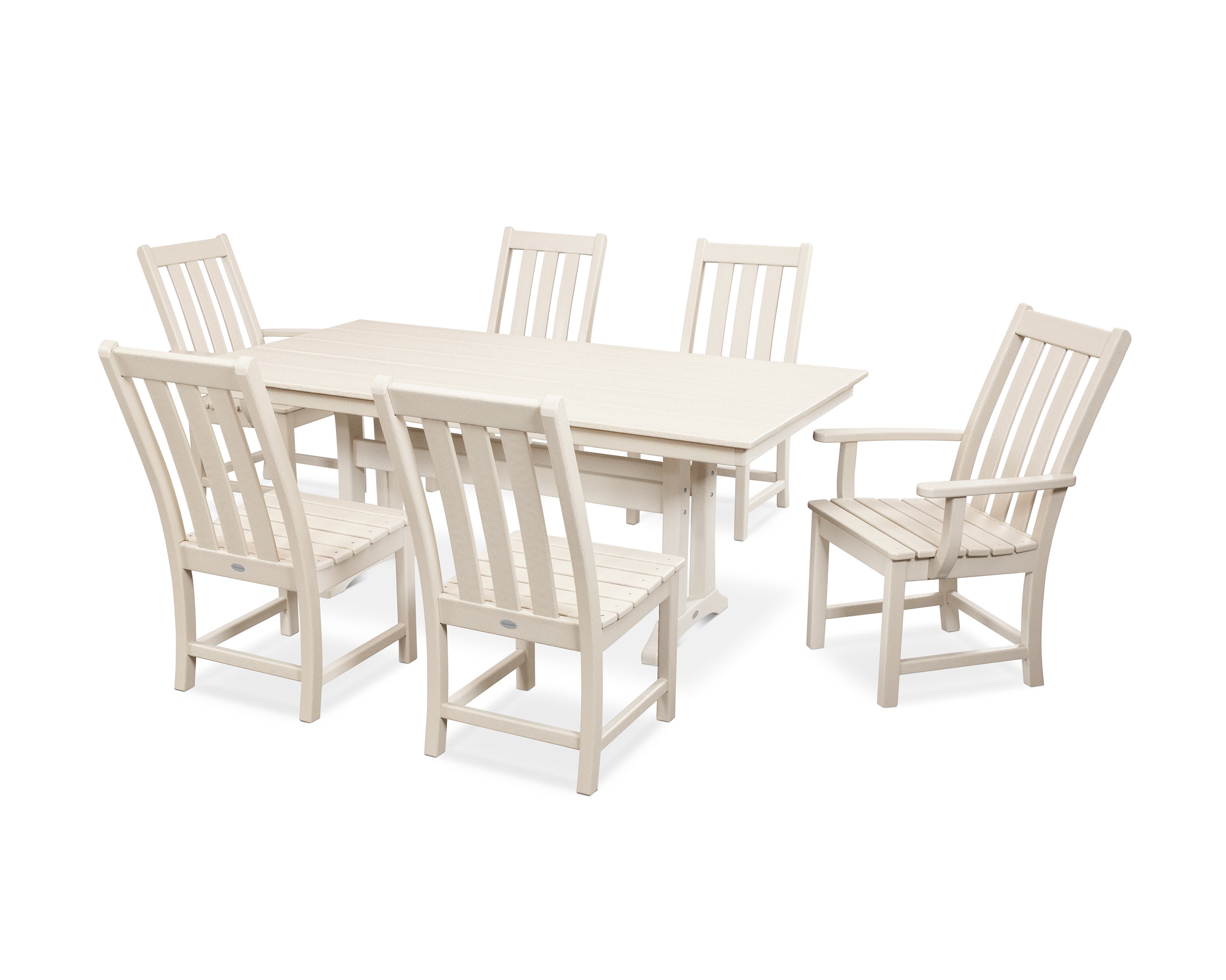 Vineyard 7-Piece Farmhouse Dining Set with Trestle Legs in Sand