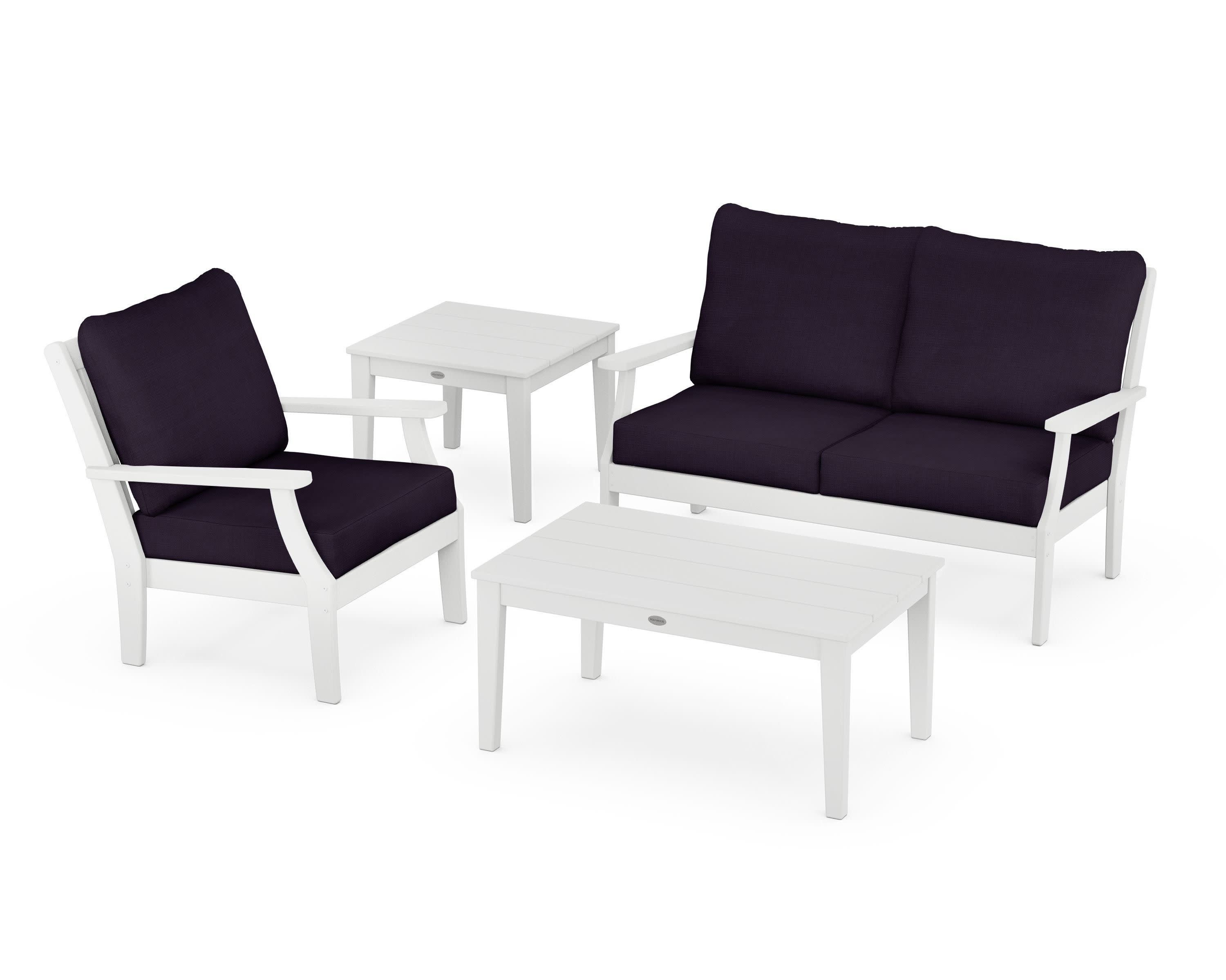 Braxton 4-Piece Deep Seating Set in White / Navy Linen