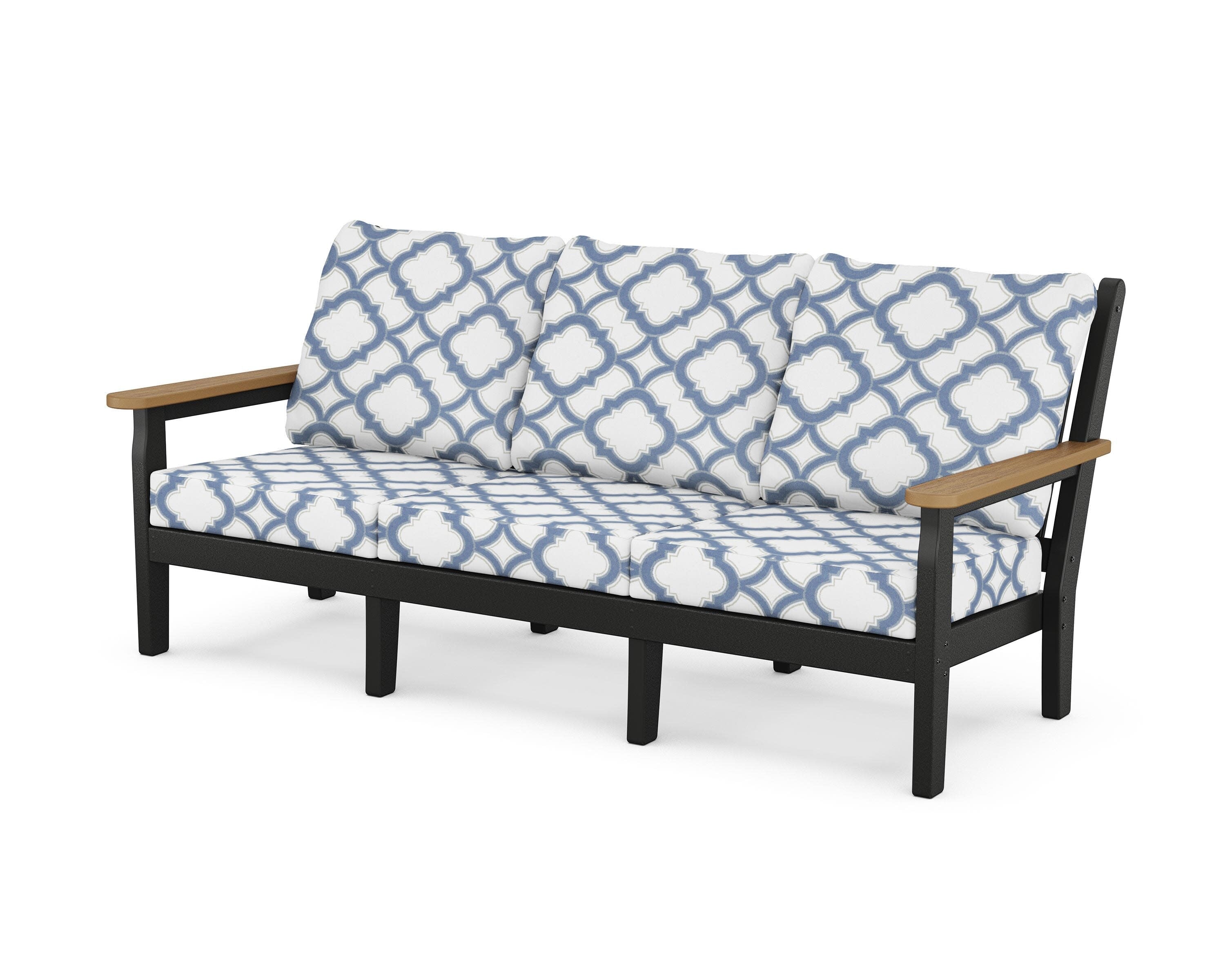 Chippendale Deep Seating Sofa in Black / Natural / Trellis Sky Blue
