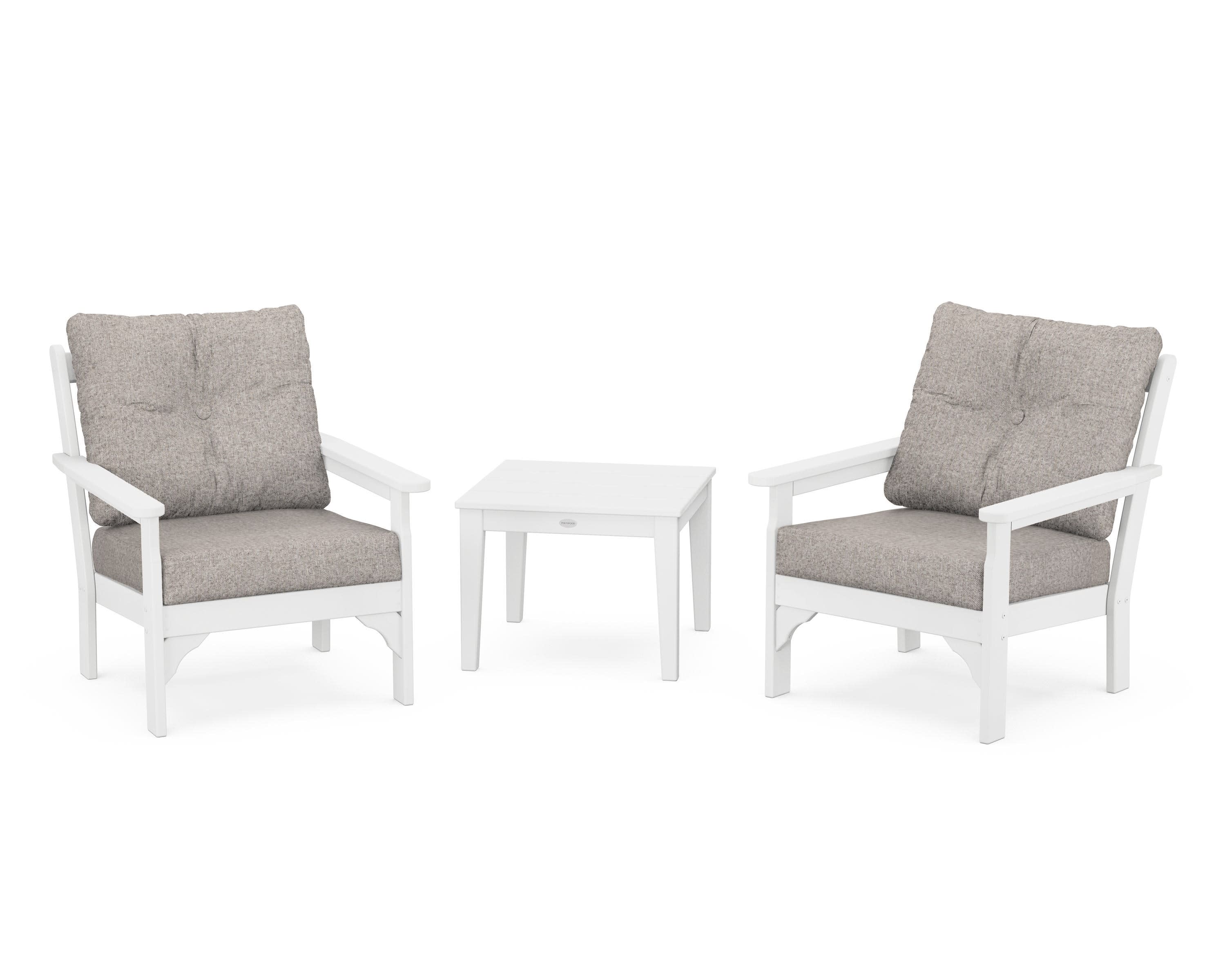 Vineyard 3-Piece Deep Seating Set in White / Weathered Tweed