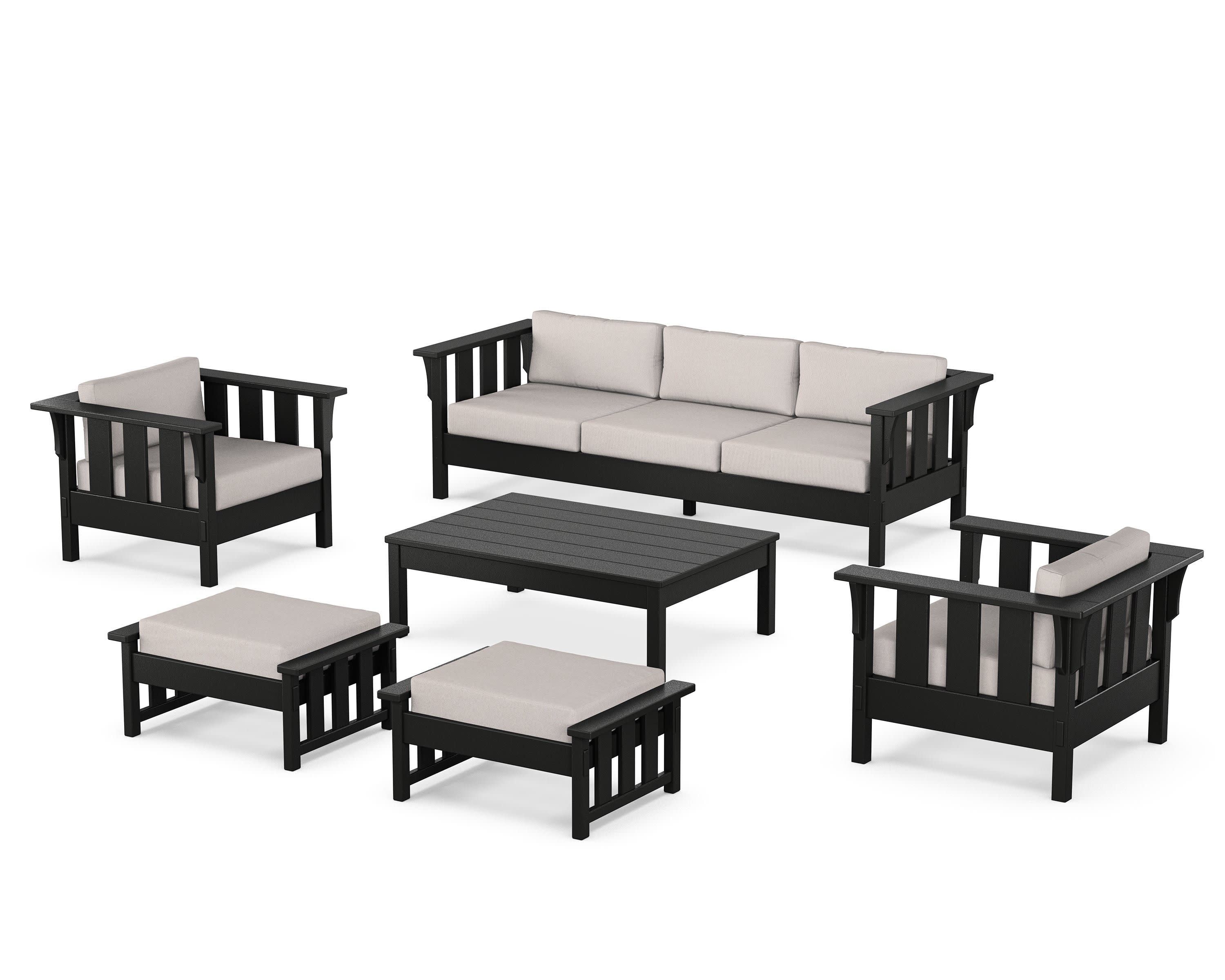 Acadia 6-Piece Lounge Sofa Set in Black / Dune Burlap