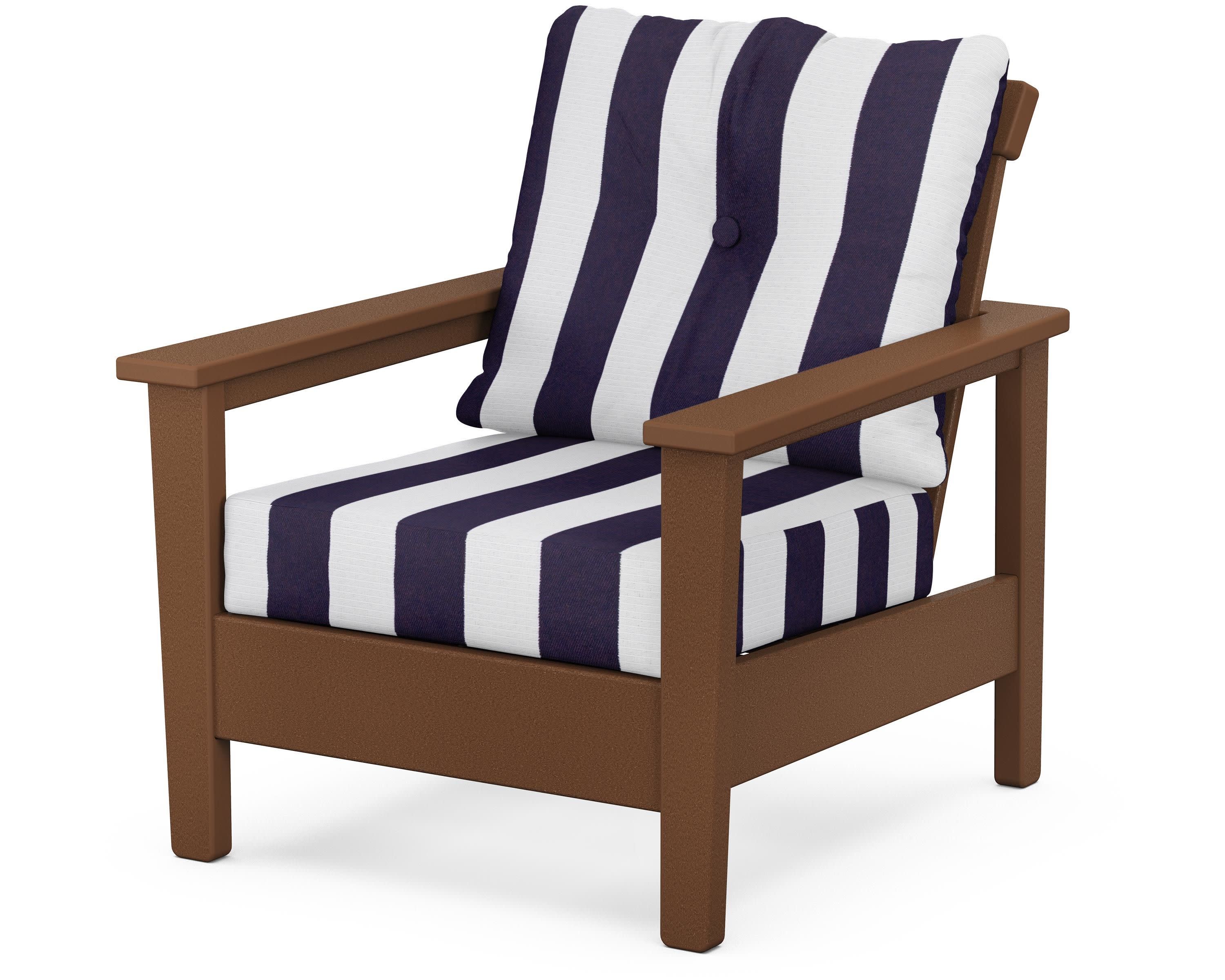 Prescott Deep Seating Chair in Teak / Cabana Stripe Navy