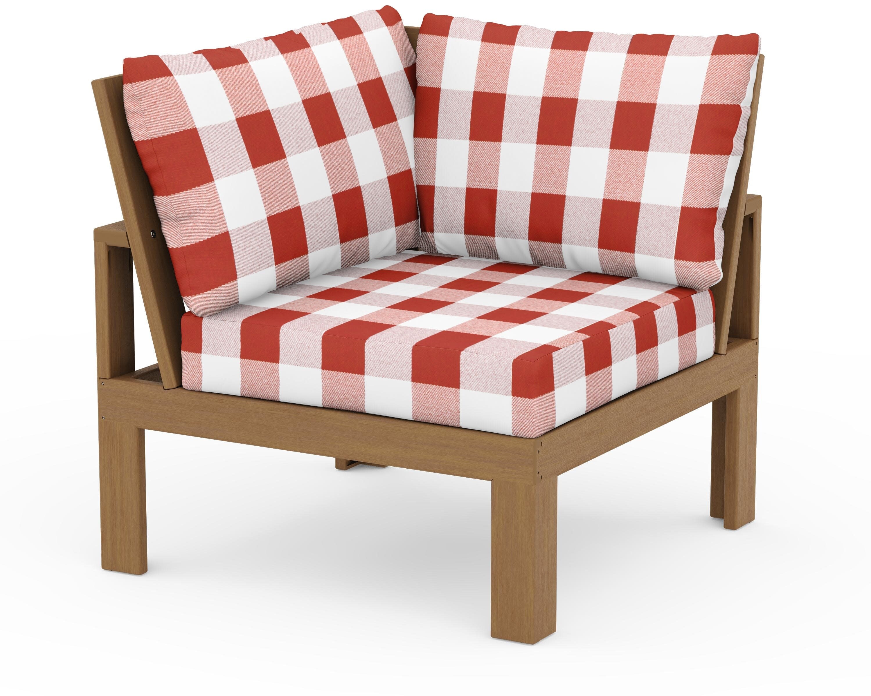 Modular Corner Chair in Natural / Buffalo Plaid Crimson
