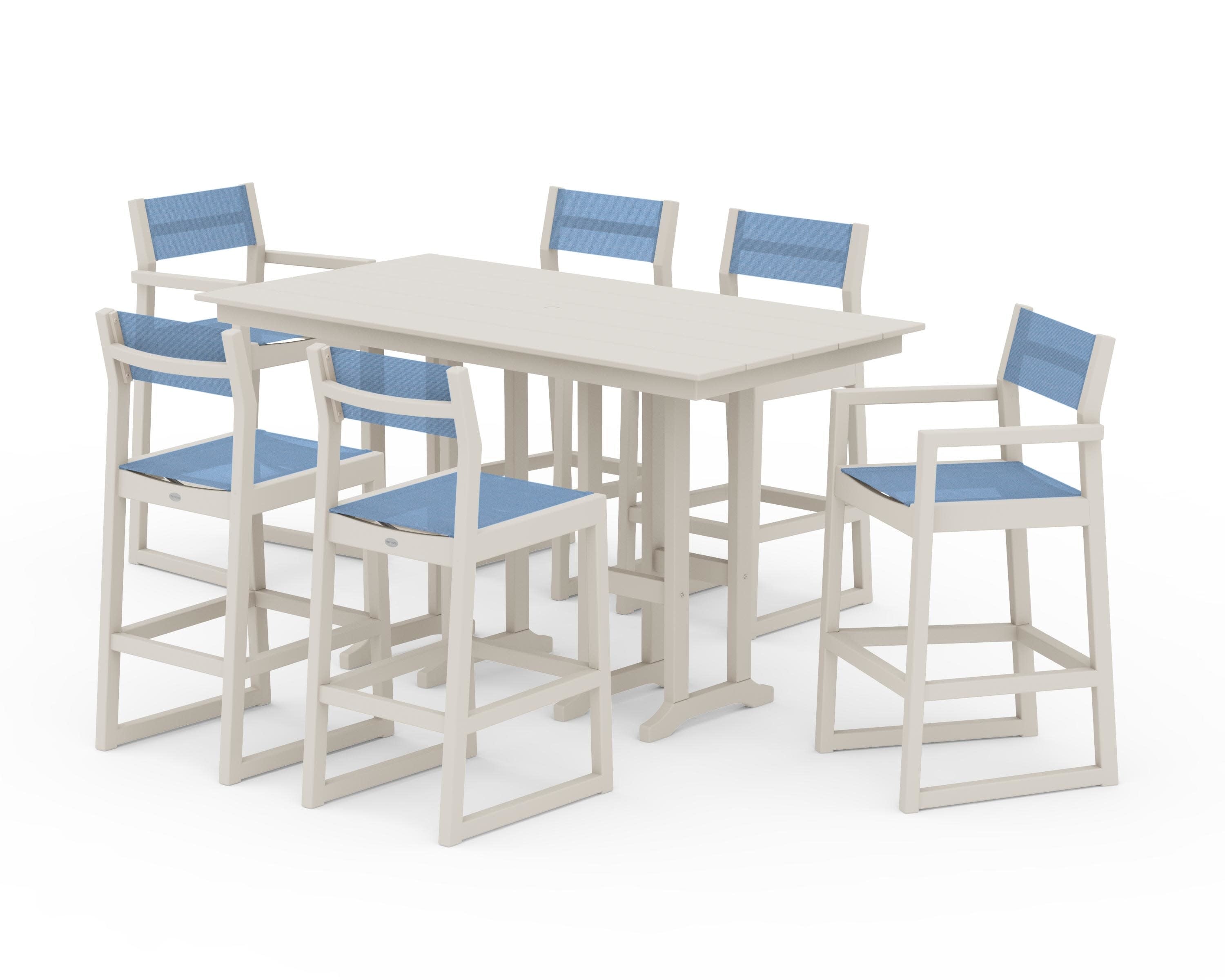 EDGE Sling 7-Piece Farmhouse Bar Set in Sand / Poolside Sling