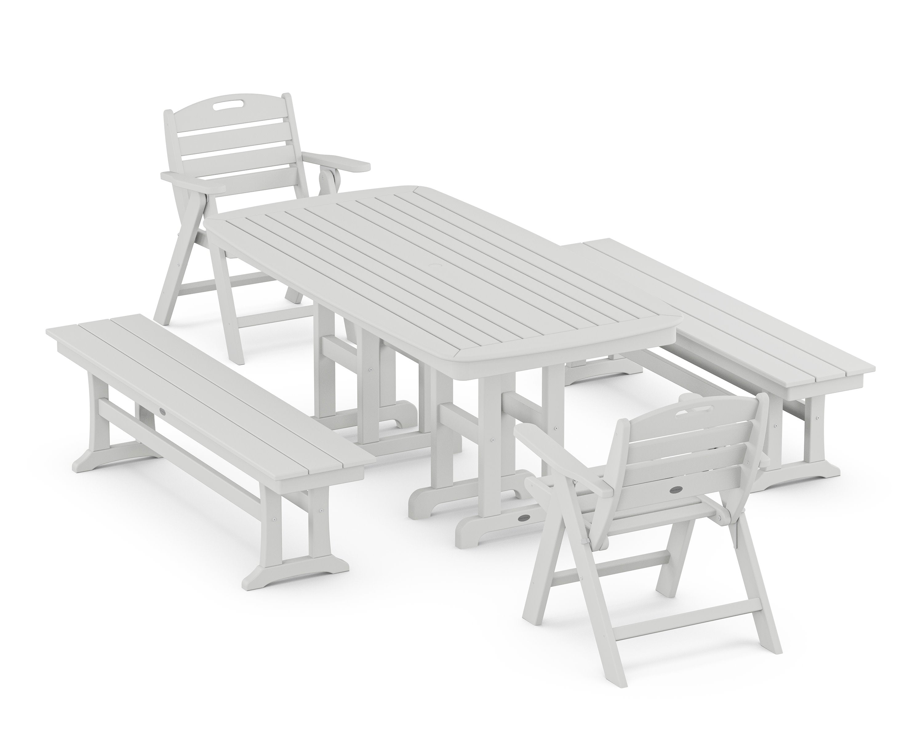 Nautical Lowback 5-Piece Dining Set with Benches in White