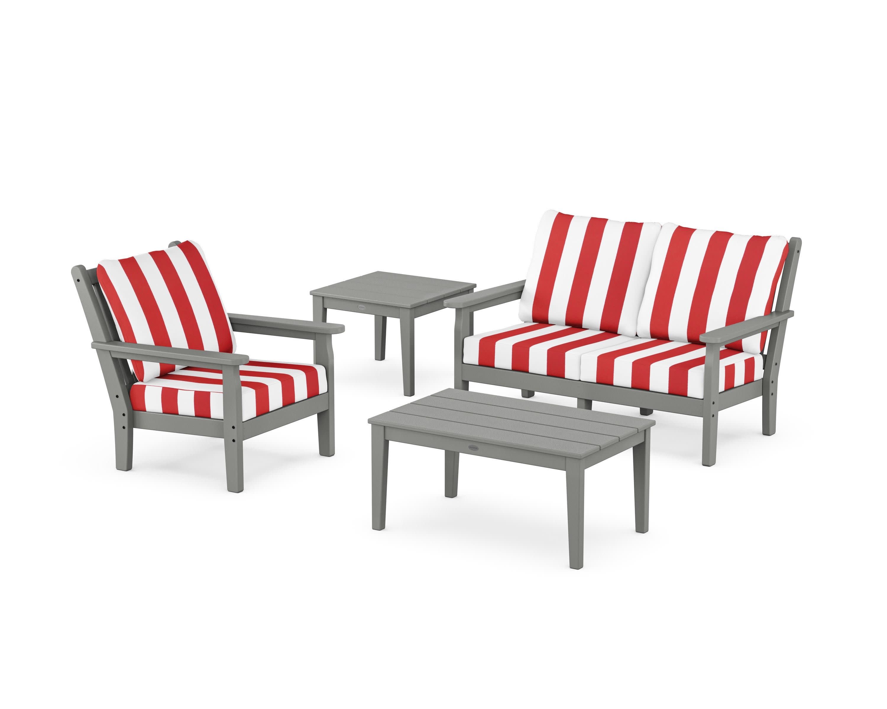 Chippendale 4-Piece Deep Seating Set in Slate Grey / Cabana Stripe Crimson