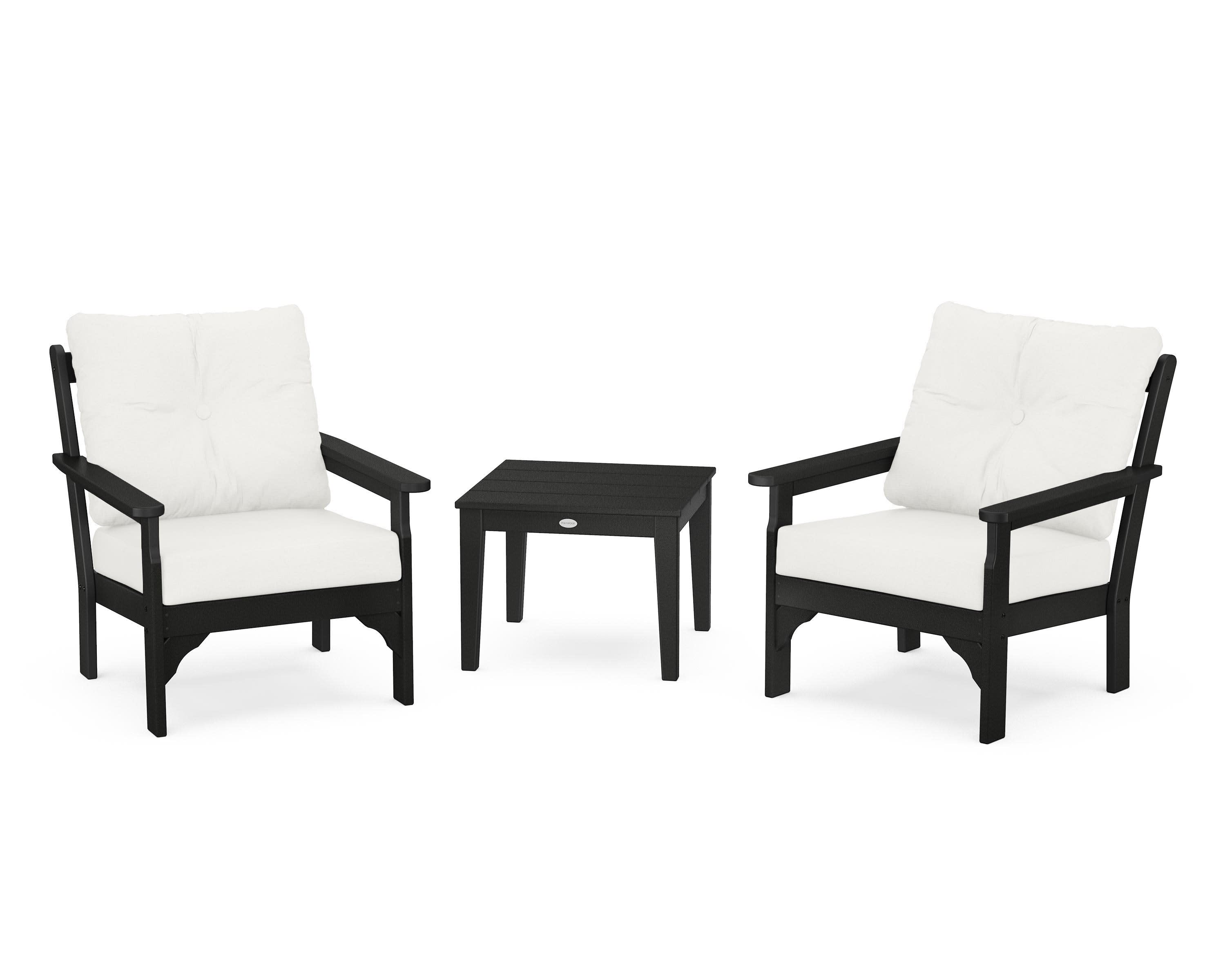 Vineyard 3-Piece Deep Seating Set in Black / Natural Linen