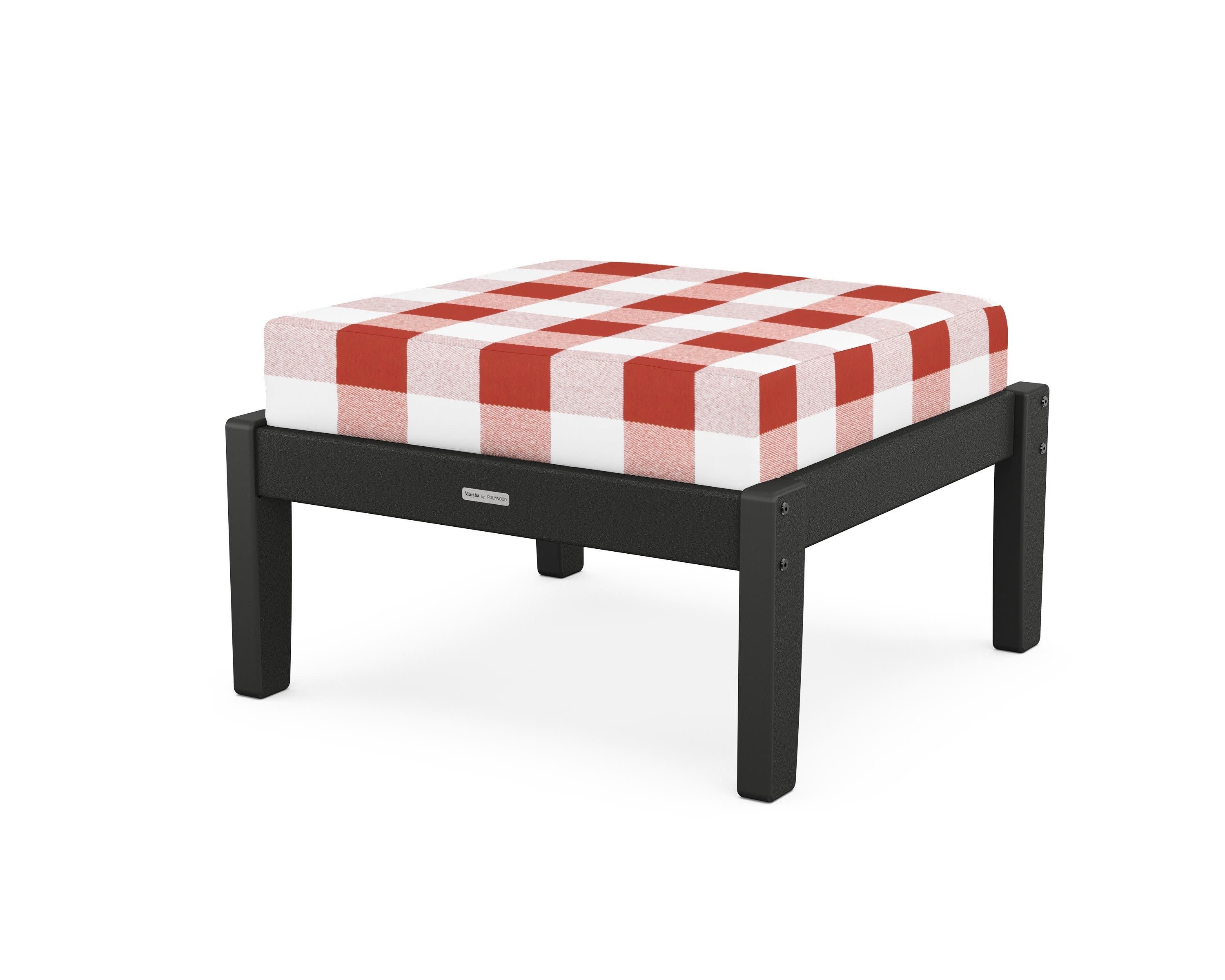 Chinoiserie Deep Seating Ottoman in Black / Buffalo Plaid Crimson