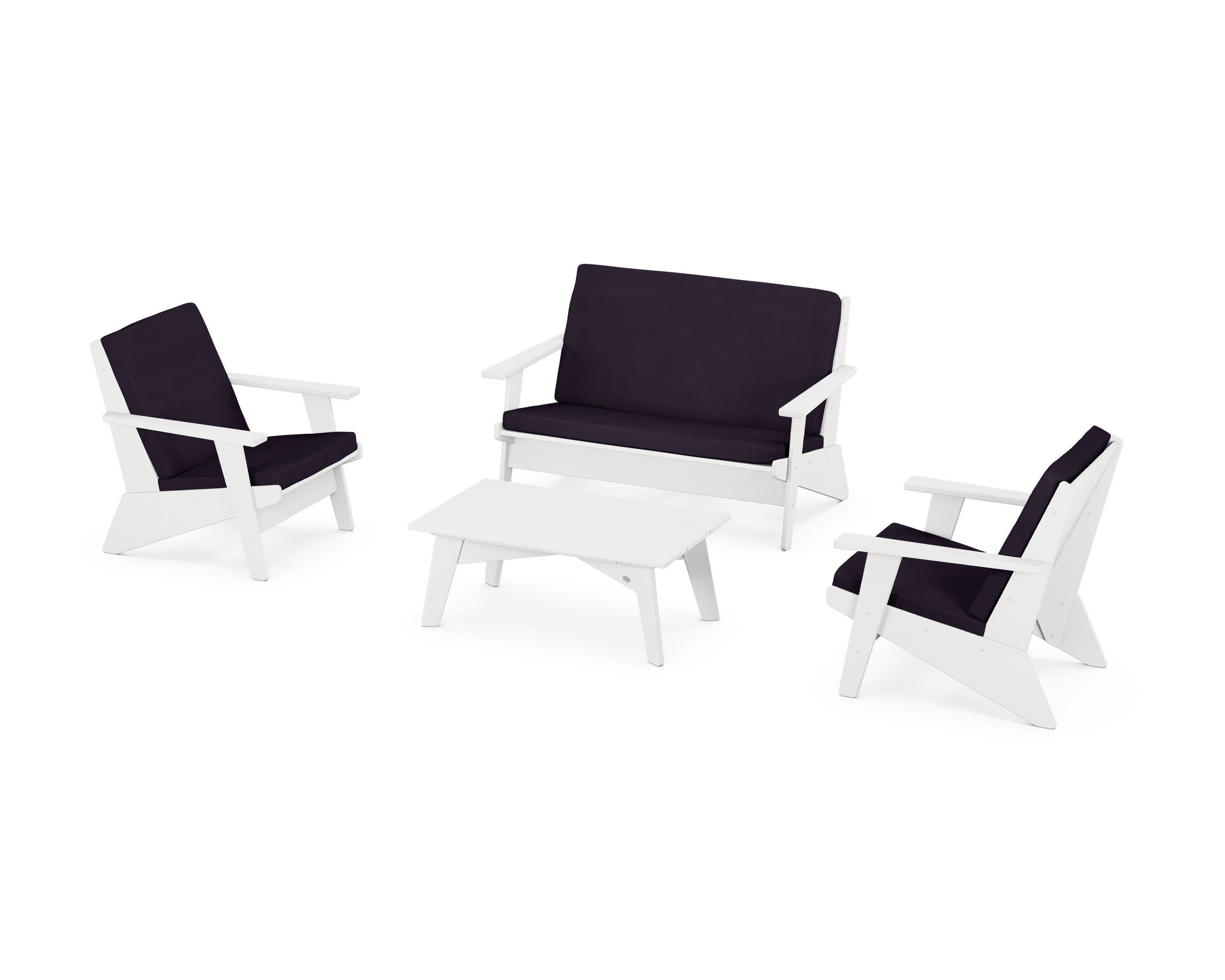 Riviera Modern Lounge 4-Piece Set in White / Navy Linen