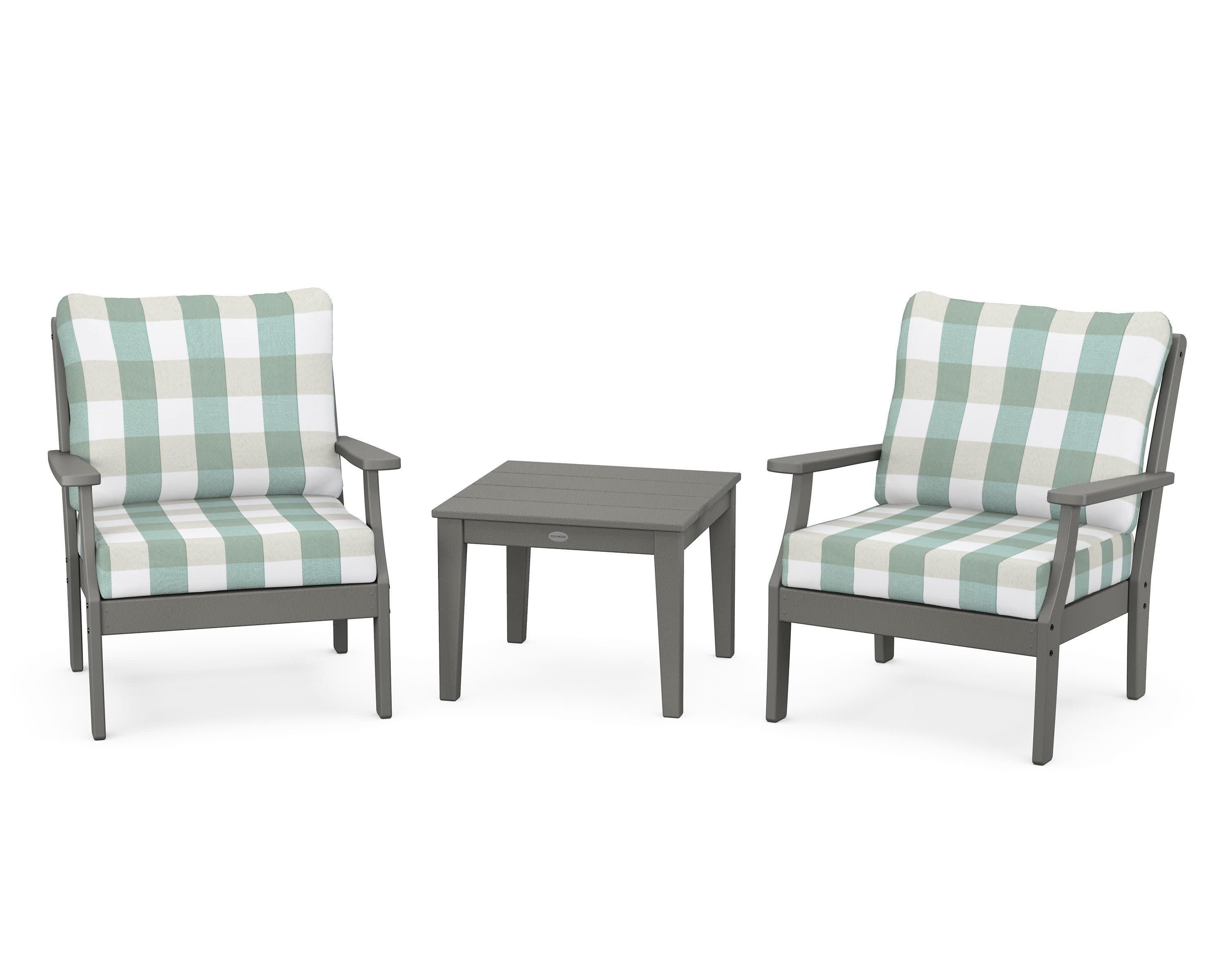 Braxton 3-Piece Deep Seating Set in Slate Grey / Buffalo Plaid Glacier Spa