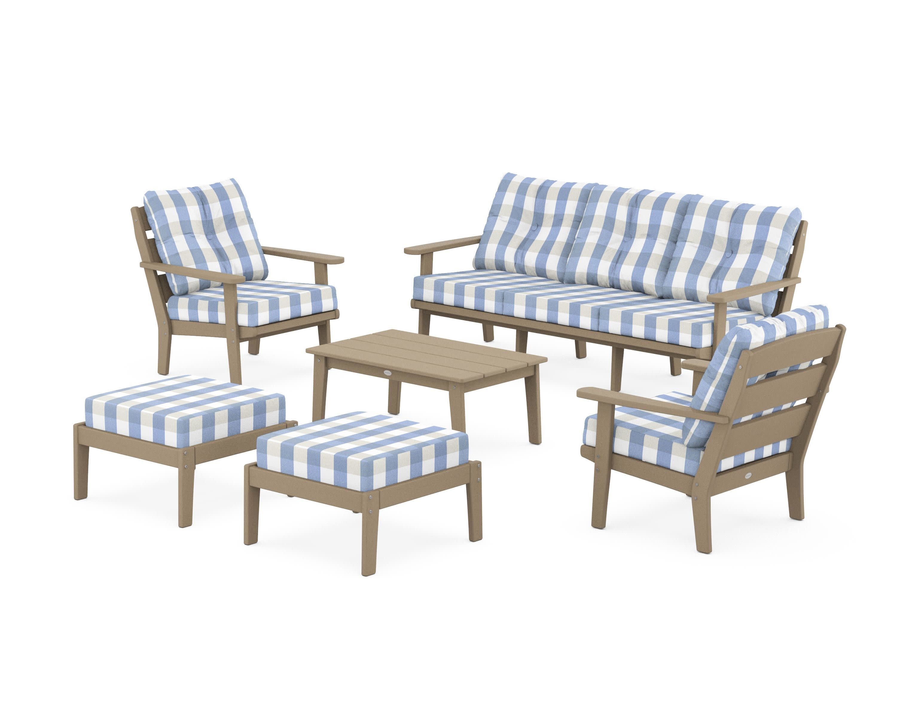 Lakeside 6-Piece Lounge Sofa Set in Vintage Sahara / Buffalo Plaid Sky Blue