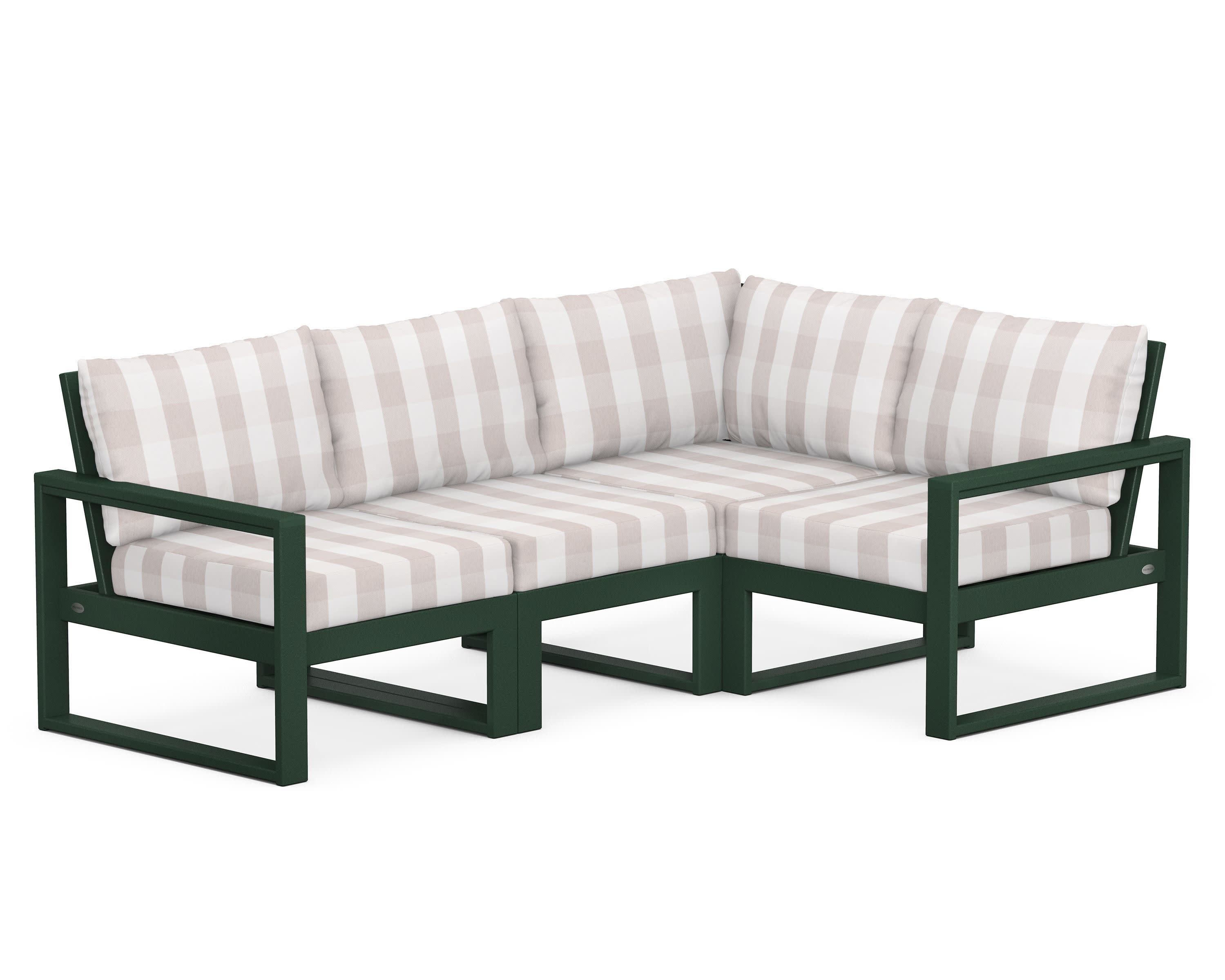 EDGE 4-Piece Modular Deep Seating Set in Green / Buffalo Plaid Dune Burlap