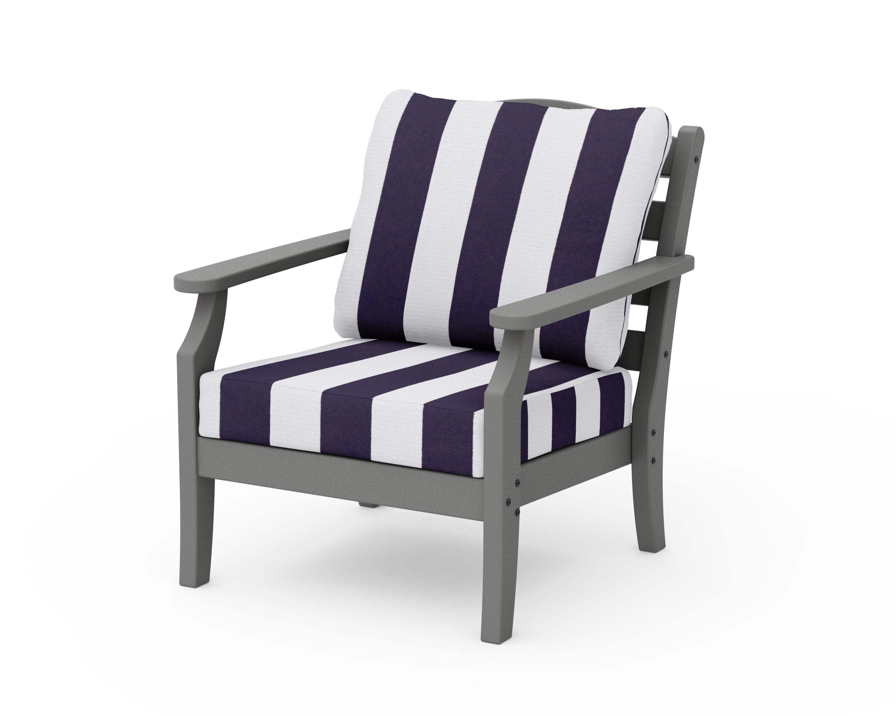 Savannah Deep Seating Chair in Slate Grey / Cabana Stripe Navy