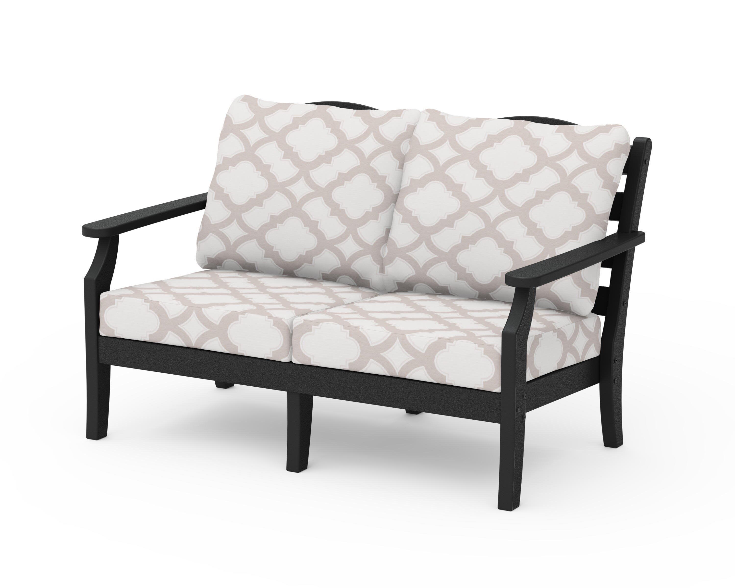 Savannah Deep Seating Loveseat in Black / Trellis Dune Burlap