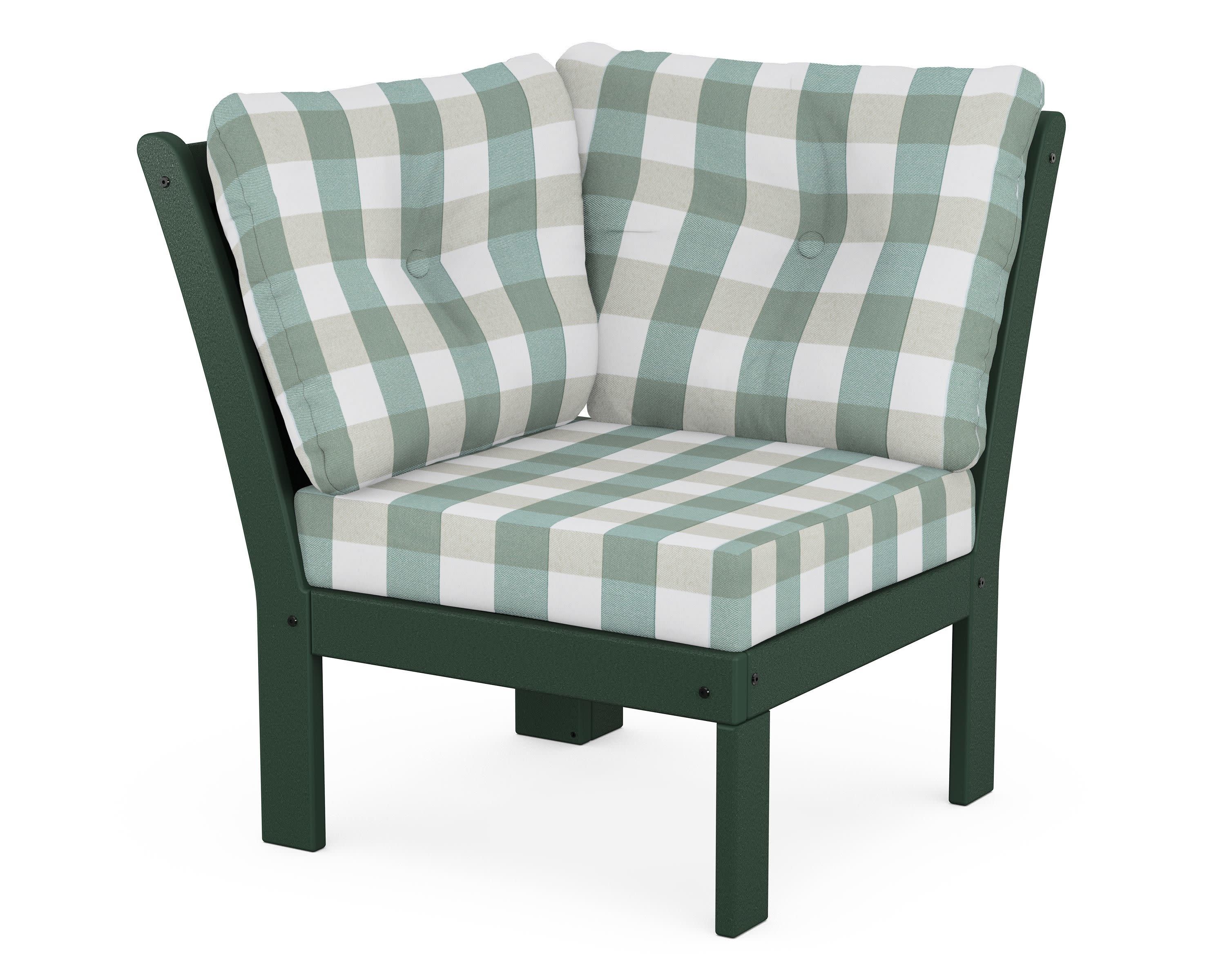 Vineyard Modular Corner Chair in Green / Buffalo Plaid Glacier Spa