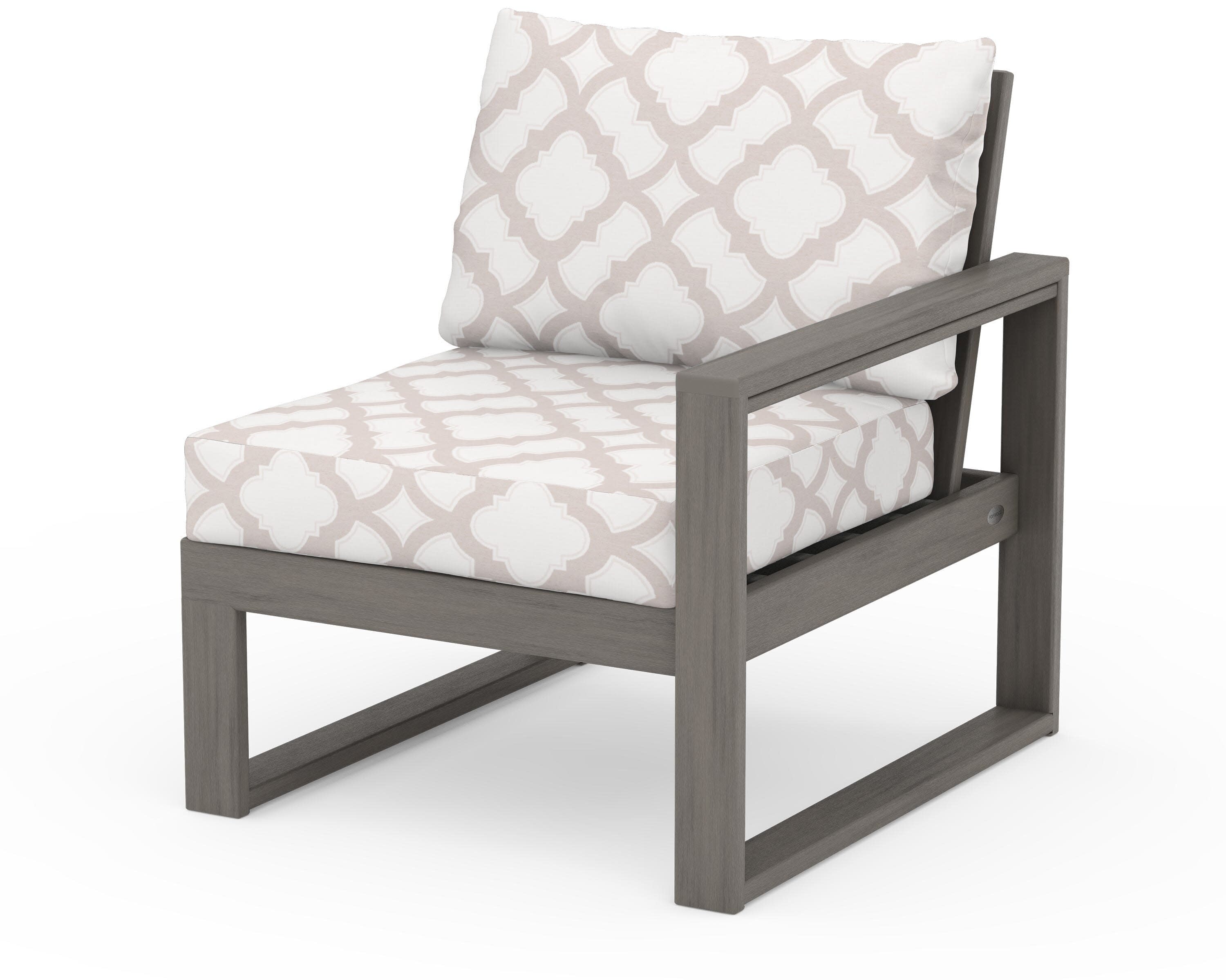 EDGE Modular Right Arm Chair in Driftwood / Trellis Dune Burlap