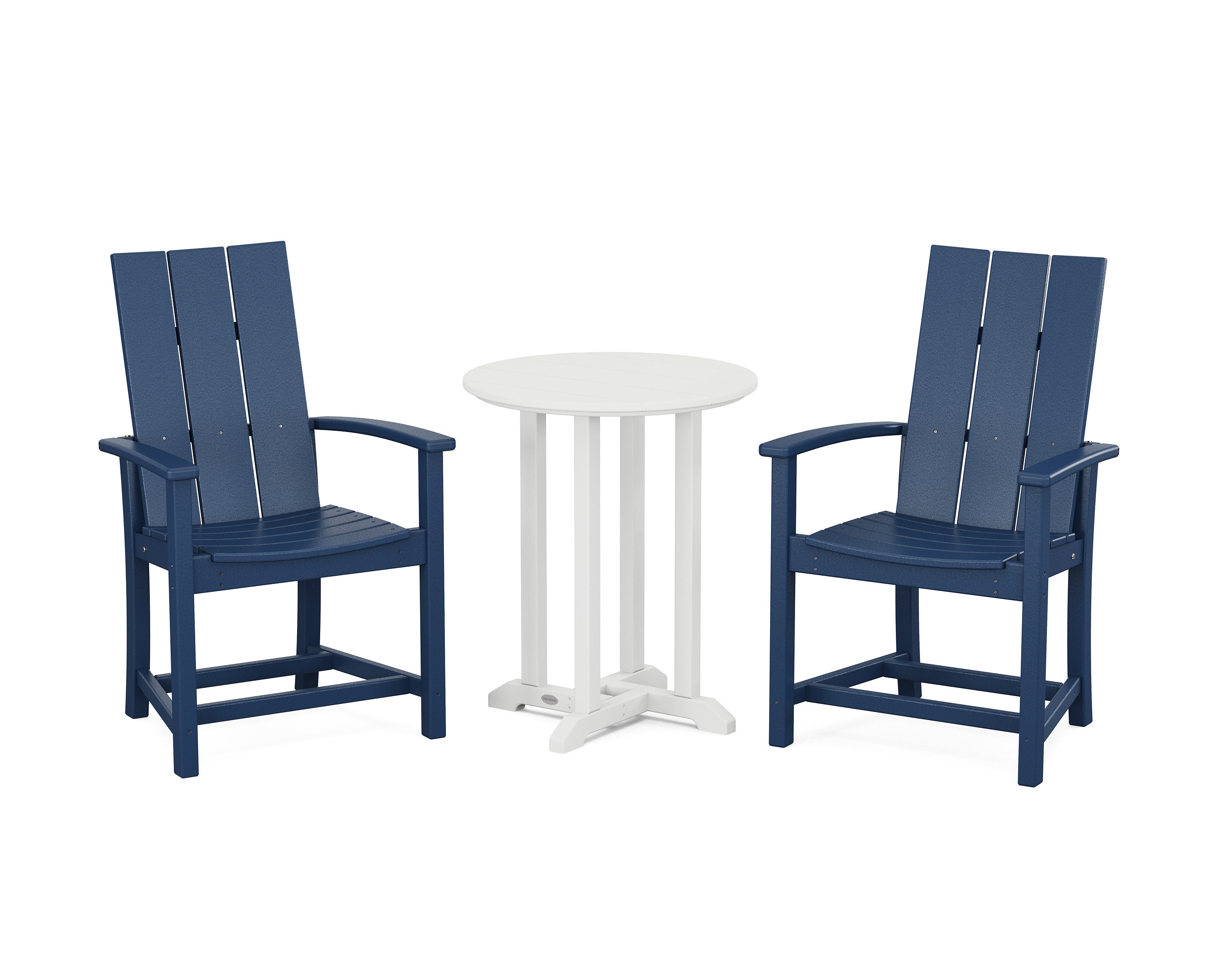 Modern Adirondack 3-Piece Round Farmhouse Bistro Dining Set in Navy / White