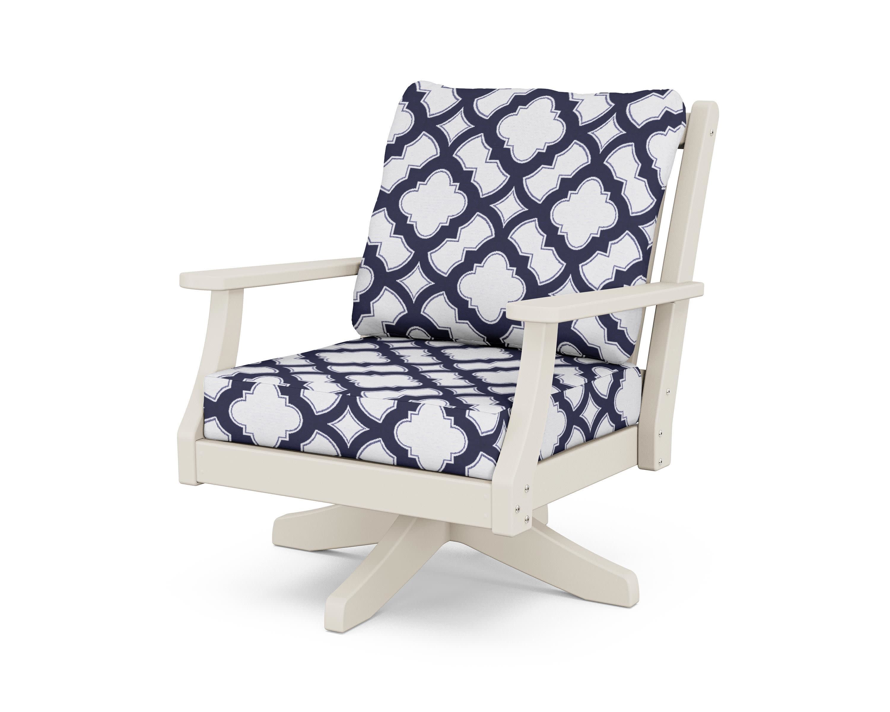 Wovendale Deep Seating Swivel Chair in Sand / Trellis Navy