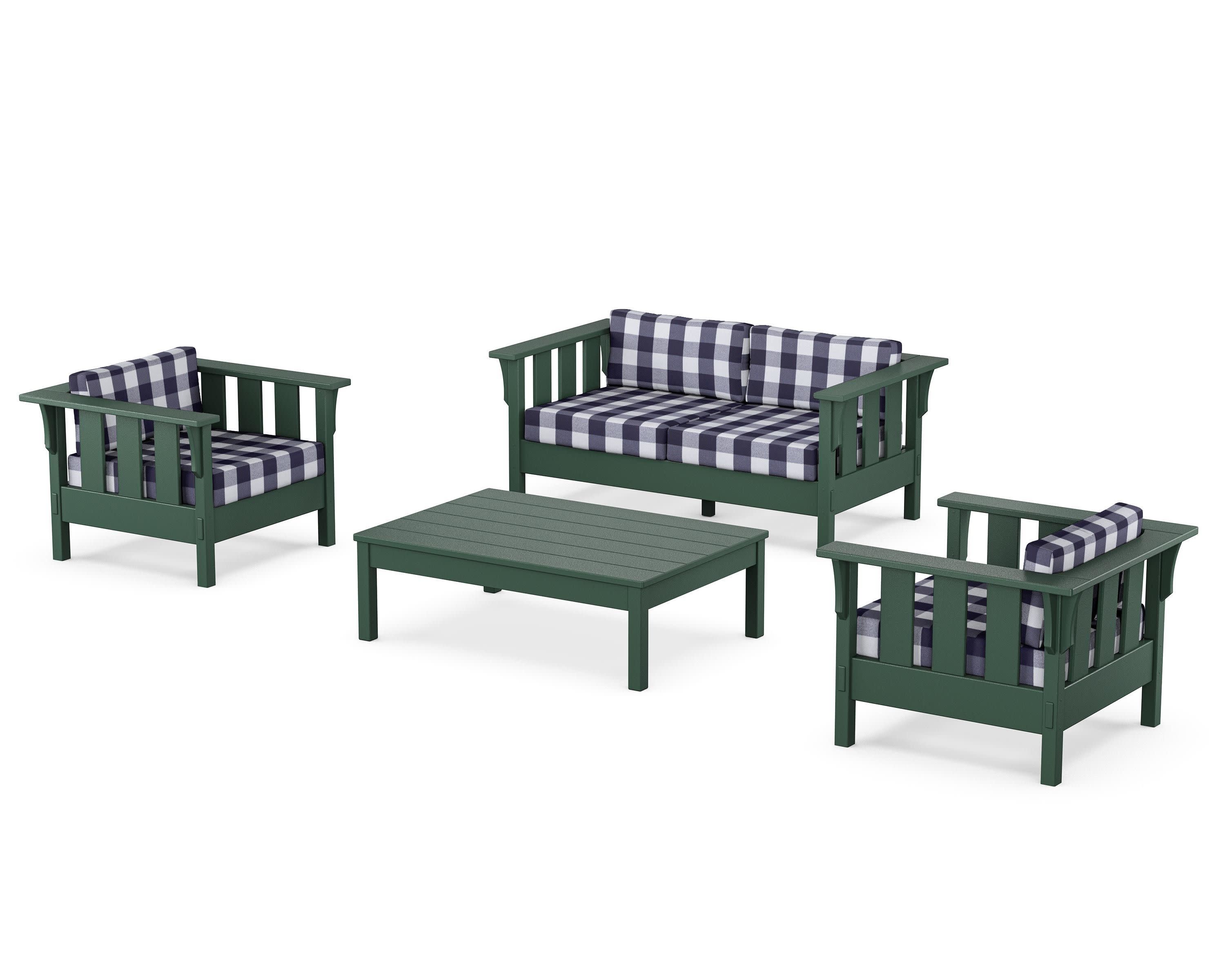 Acadia 4-Piece Deep Seating Set with Loveseat in Green / Buffalo Plaid Navy