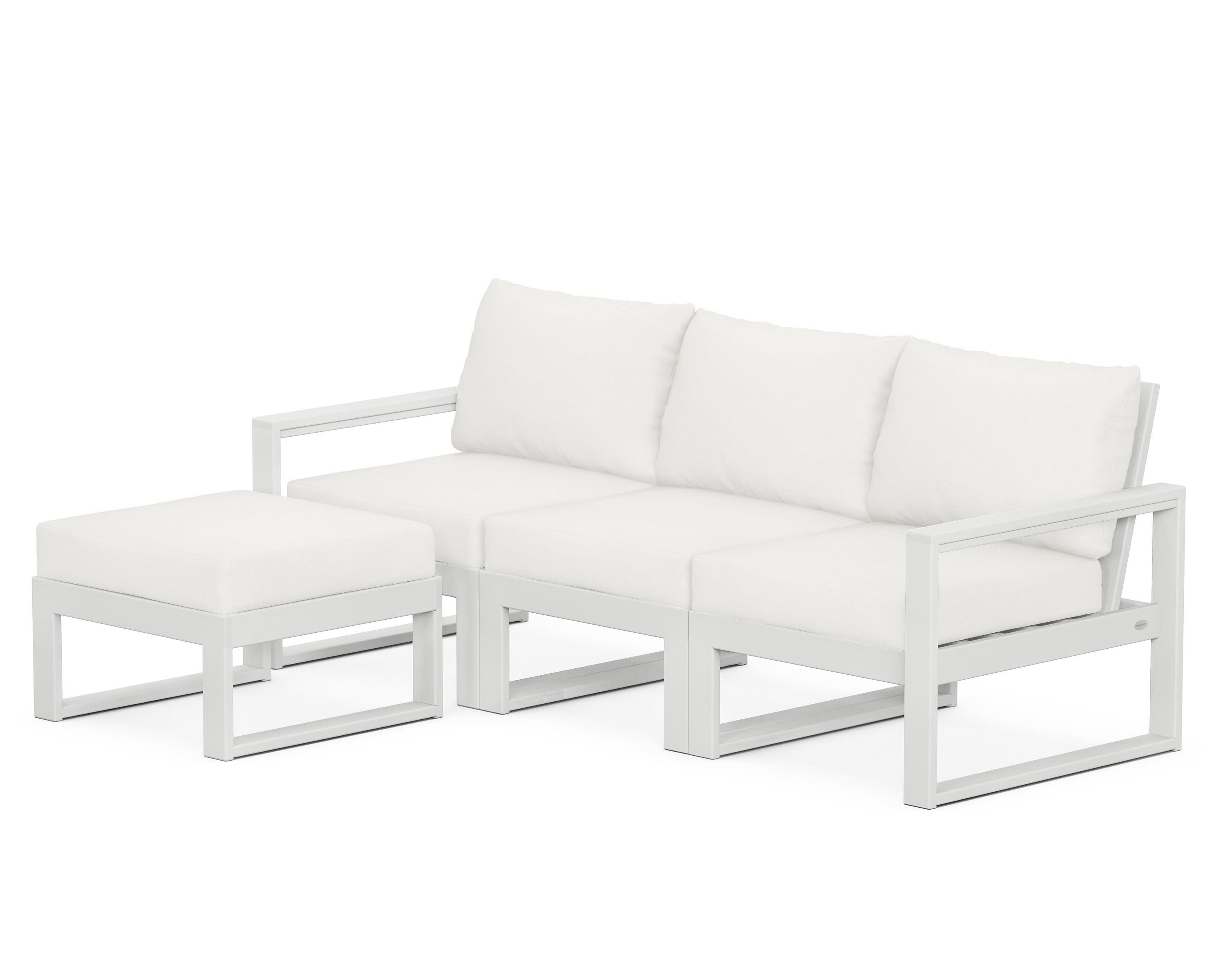 EDGE 4-Piece Modular Deep Seating Set with Ottoman in White / Natural Linen