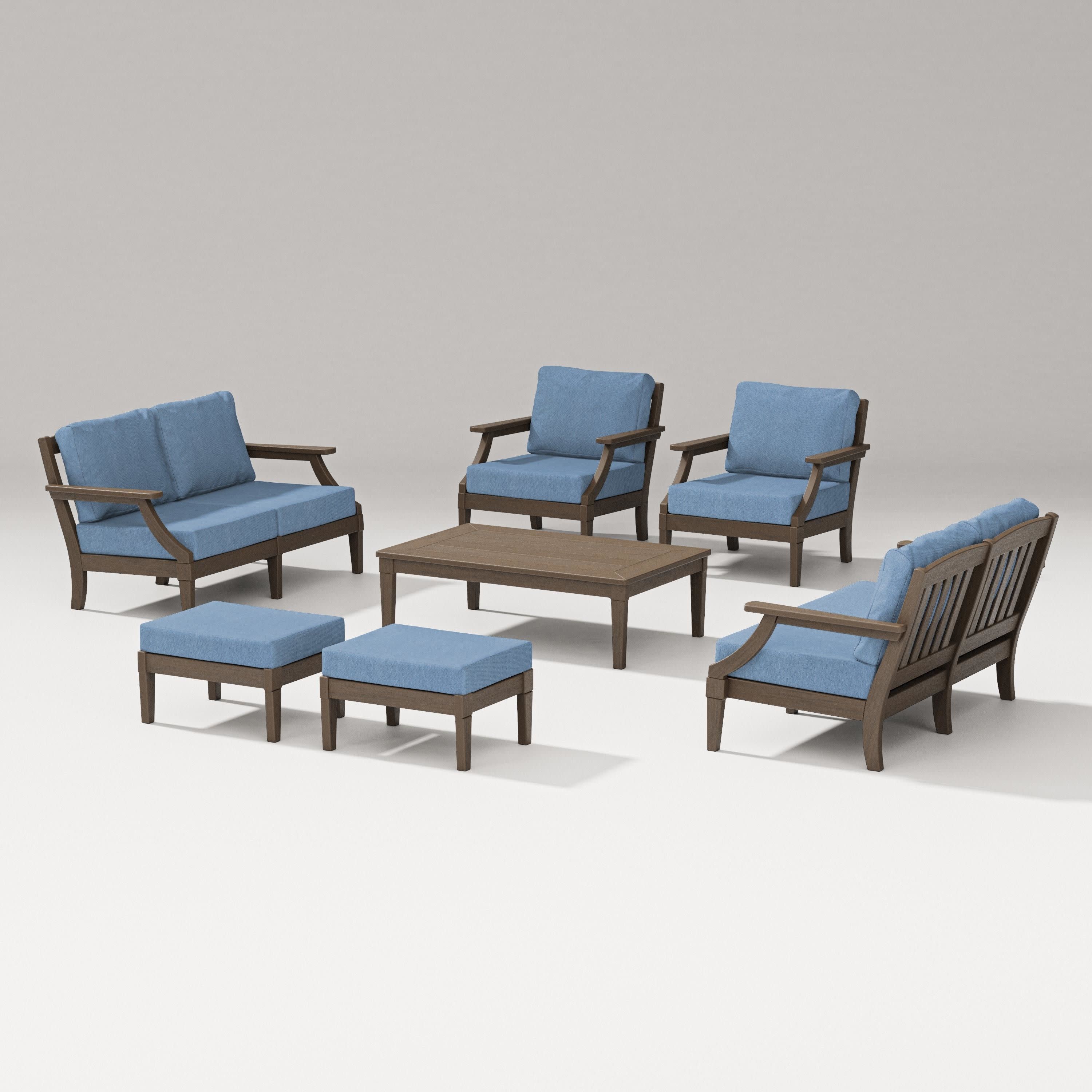 Estate 7-Piece Lounge Loveseat Set in Kona / Sky Blue