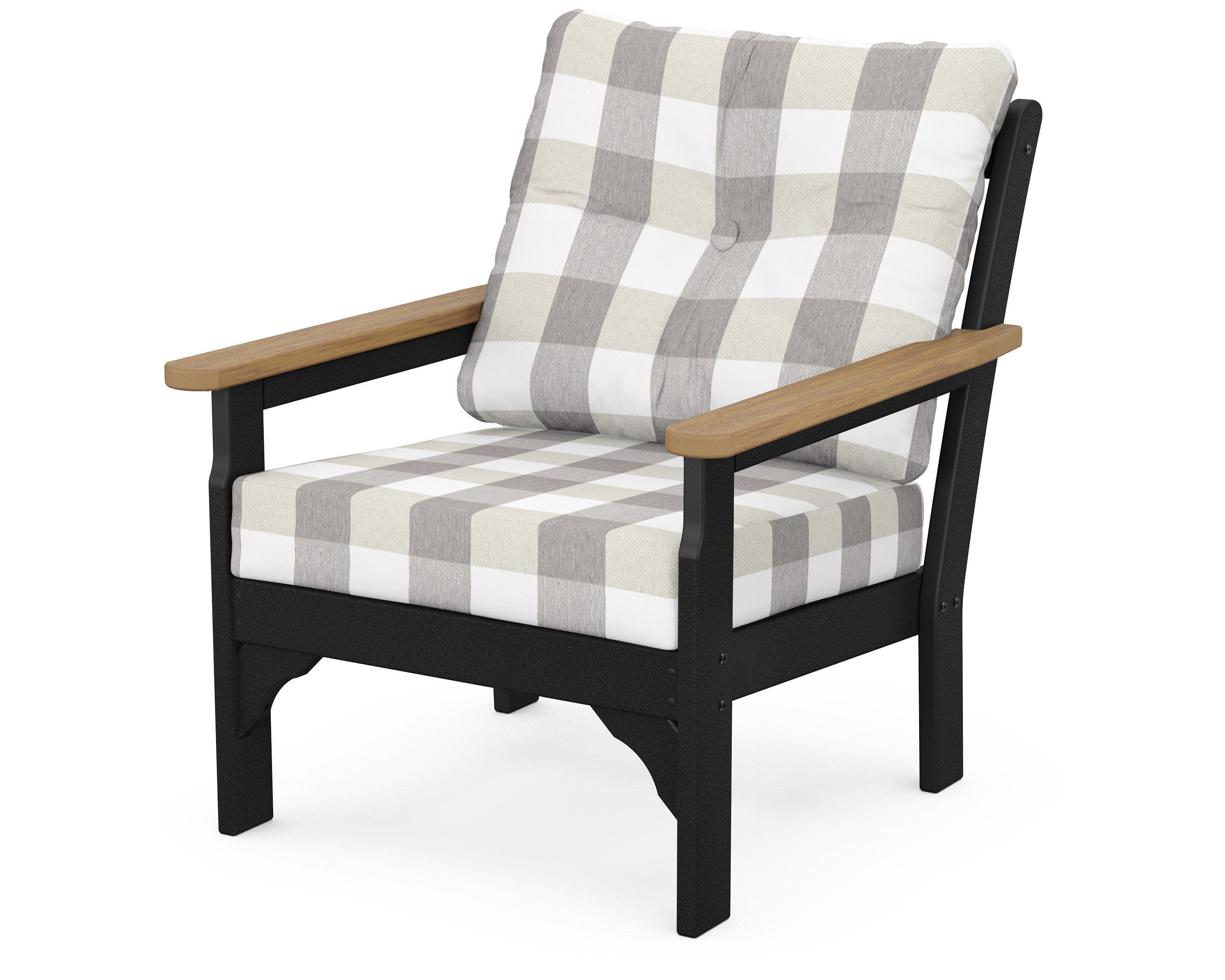 Vineyard Deep Seating Chair in Black / Natural / Buffalo Plaid Grey Mist