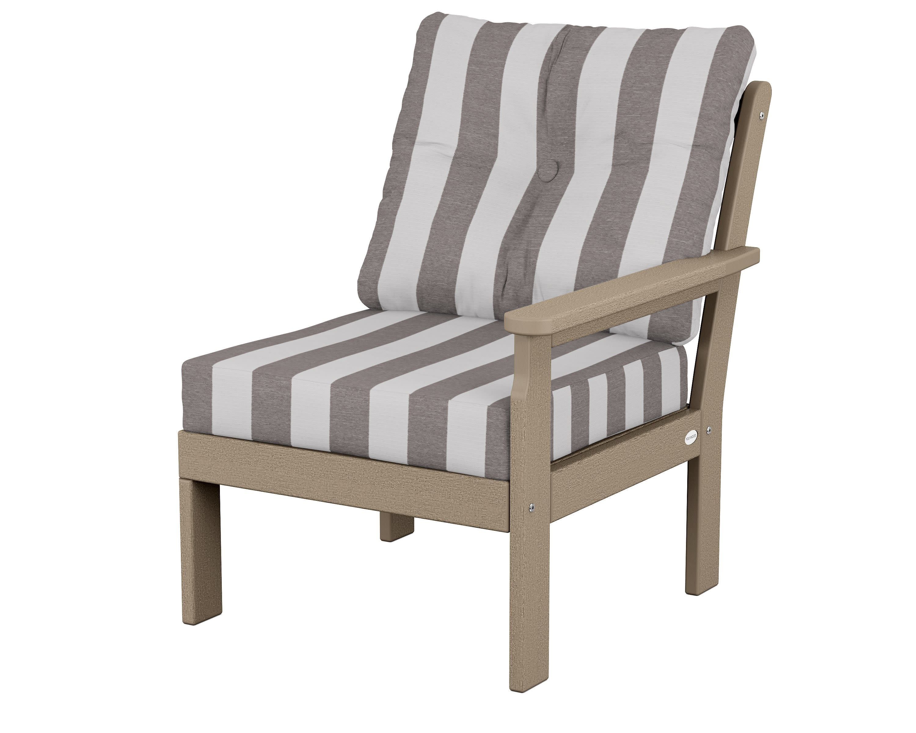 Vineyard Modular Right Arm Chair in Vintage Sahara / Cabana Stripe Grey Mist