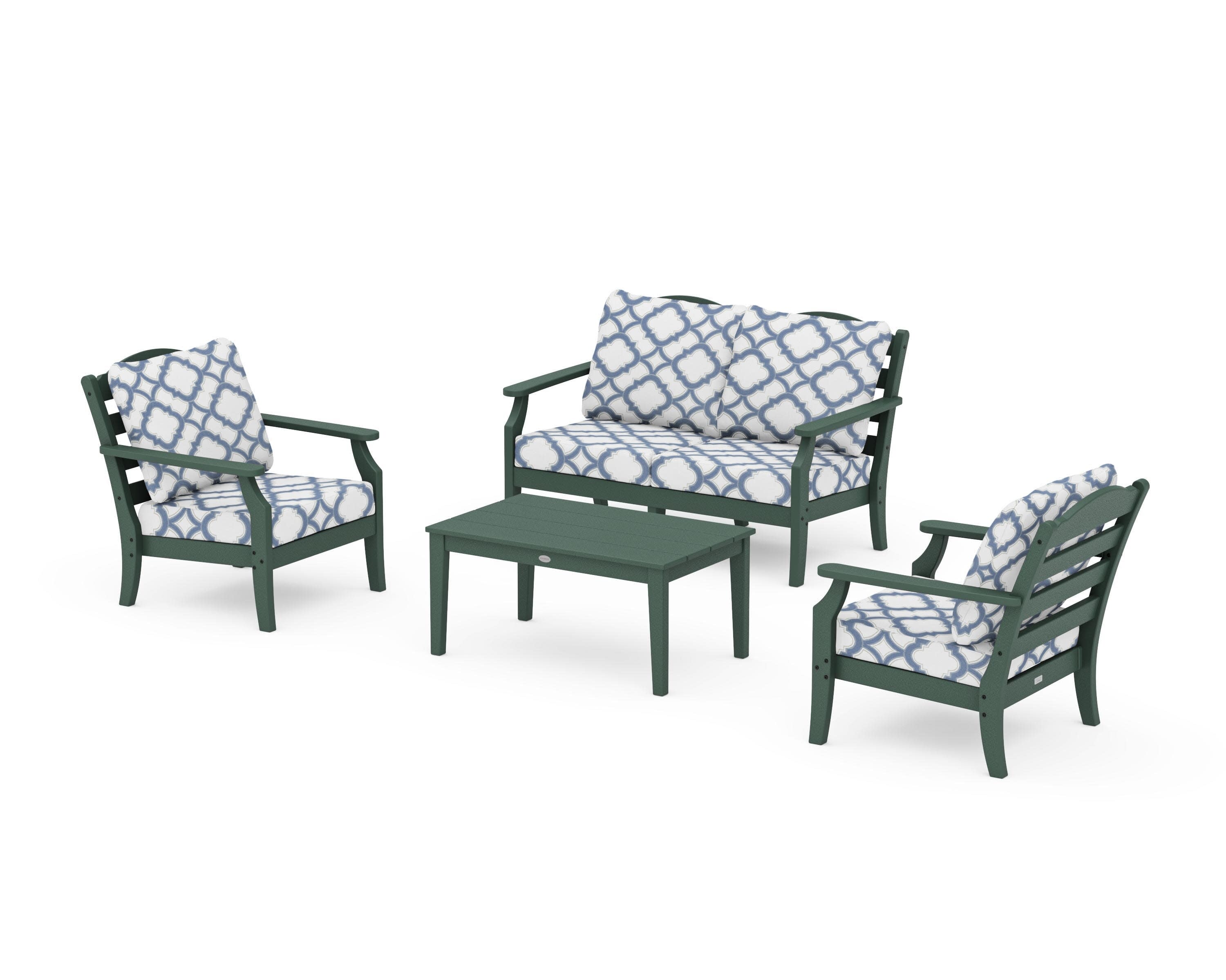 Savannah 4-Piece Deep Seating Set with Loveseat in Green / Trellis Sky Blue