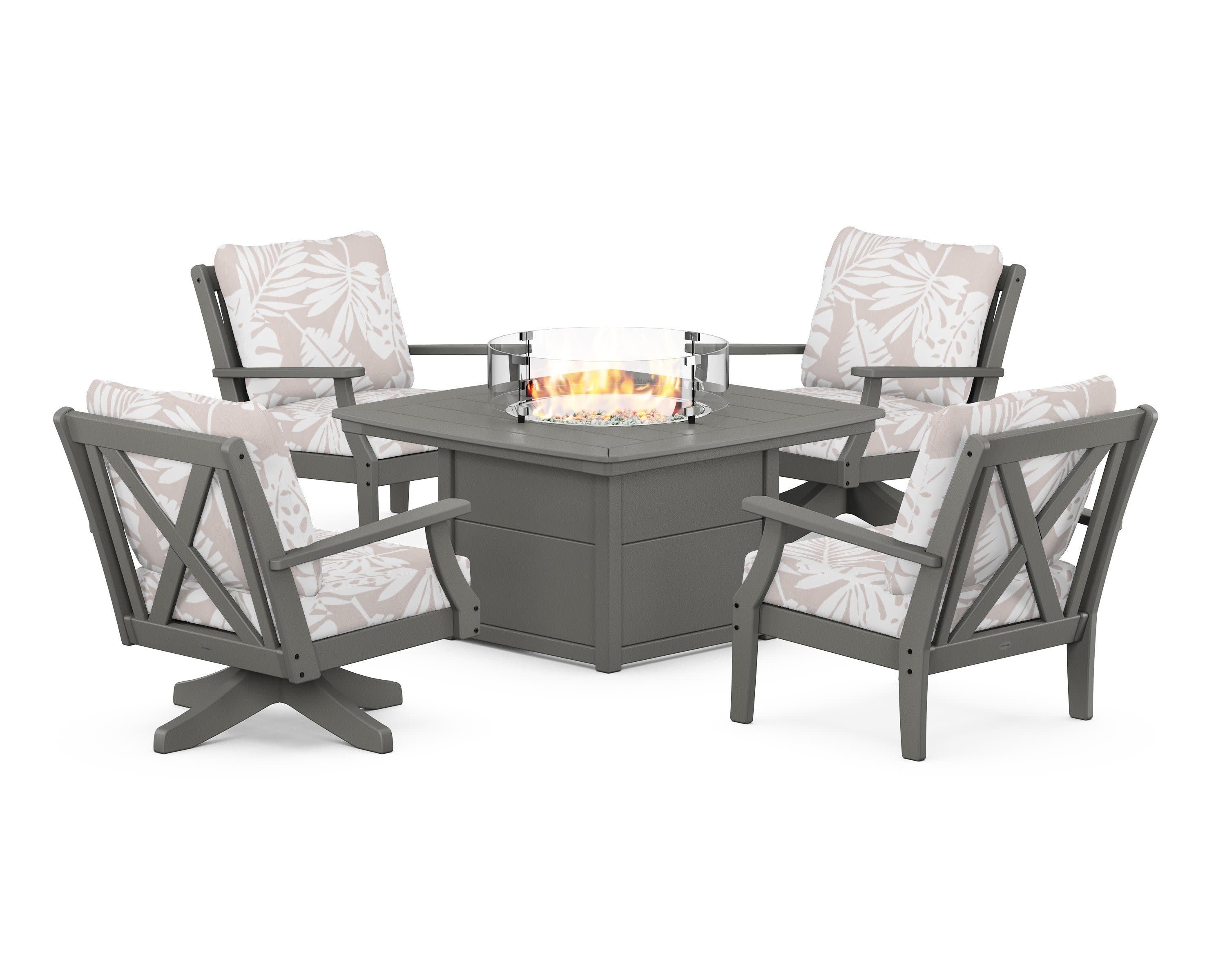 Braxton 5-Piece Deep Seating Set with Fire Table in Slate Grey / Leaf Dune Burlap