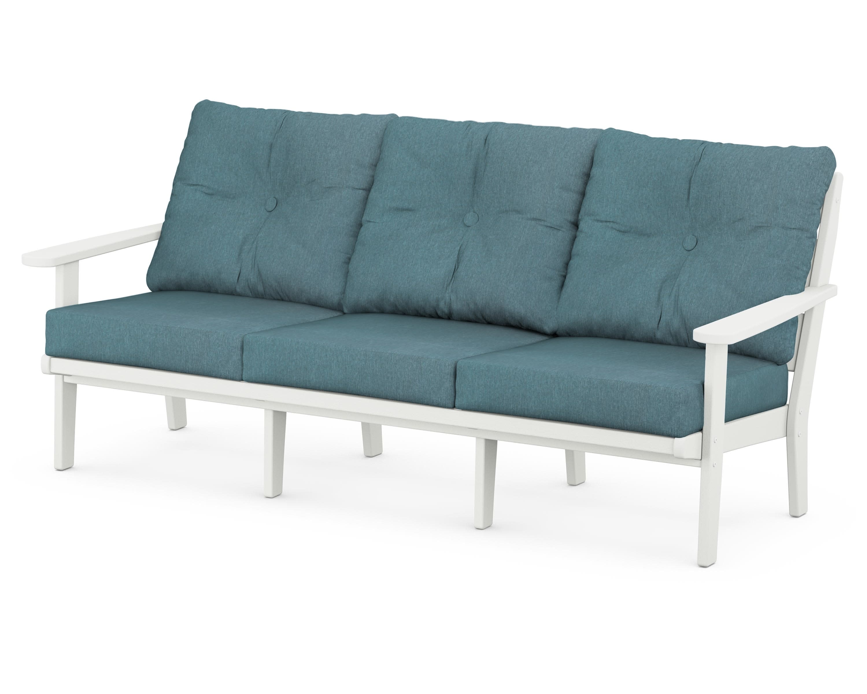 Lakeside Deep Seating Sofa in Vintage White / Ocean Teal
