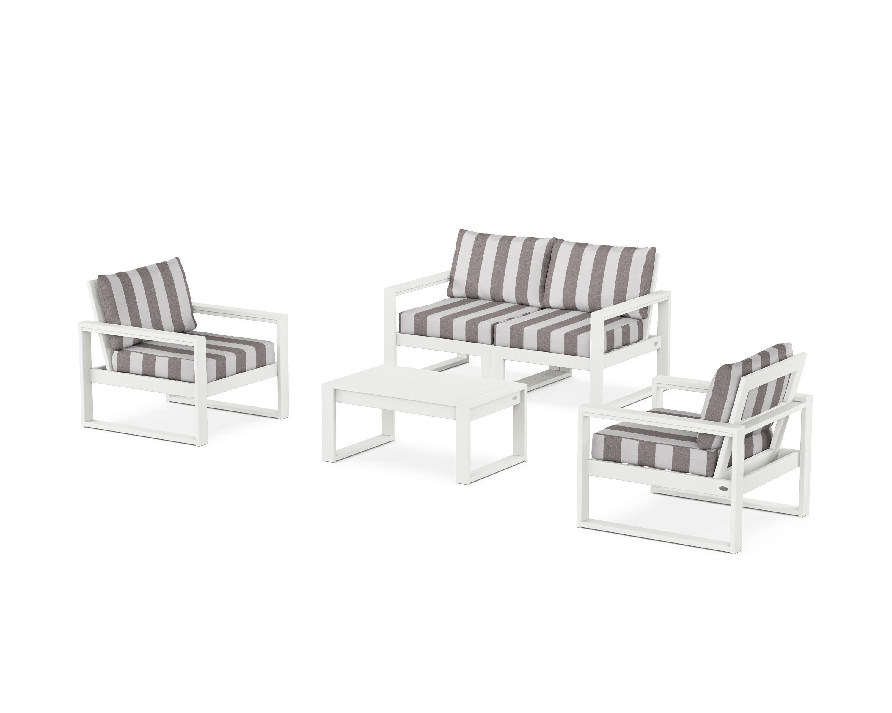 EDGE Sectional 4-Piece Deep Seating Set with Loveseat in Vintage White / Cabana Stripe Grey Mist