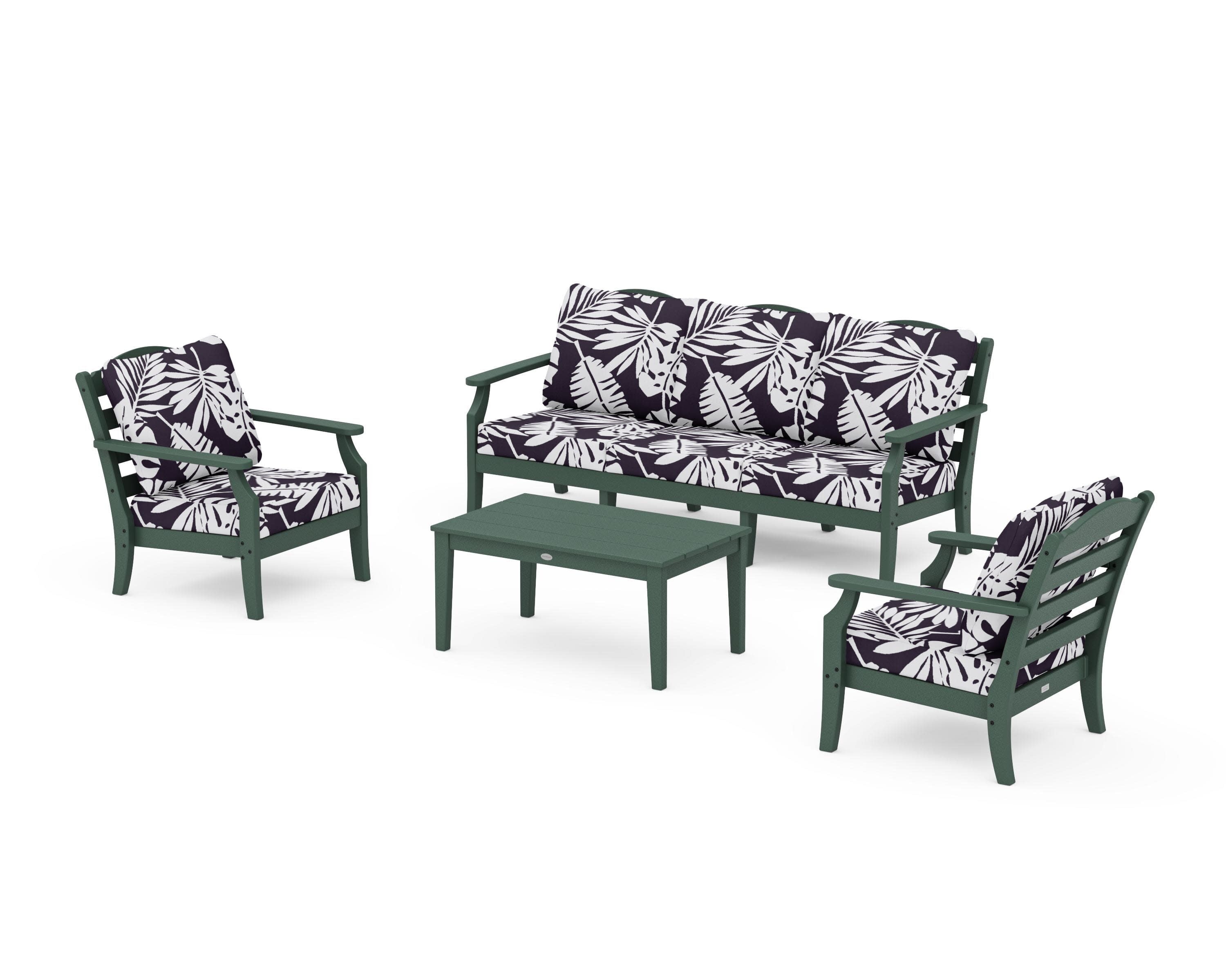 Savannah 4-Piece Deep Seating Set with Sofa in Green / Leaf Navy